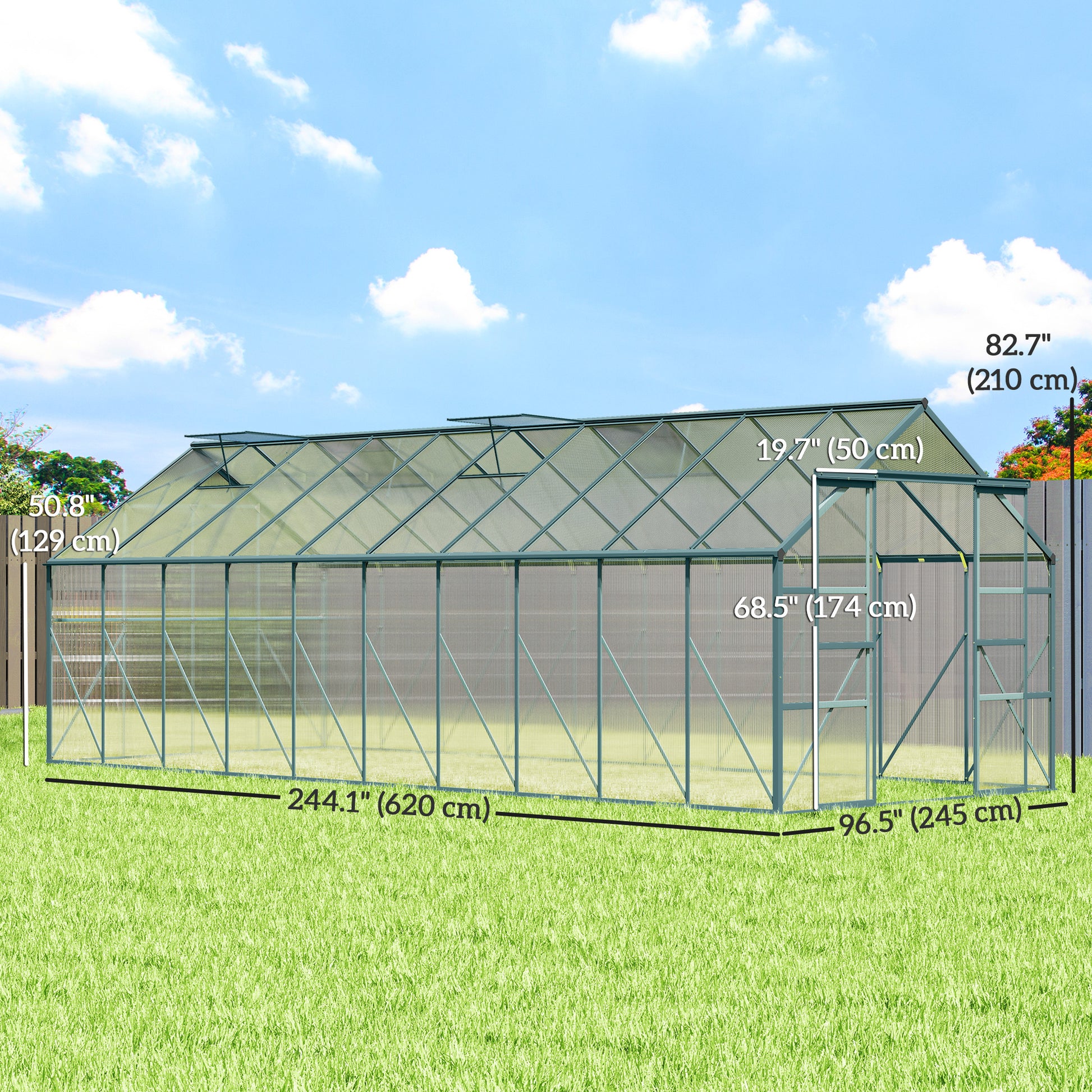 20' x 8' Aluminum Walk-in Garden Greenhouse - Green-DECOROLALA