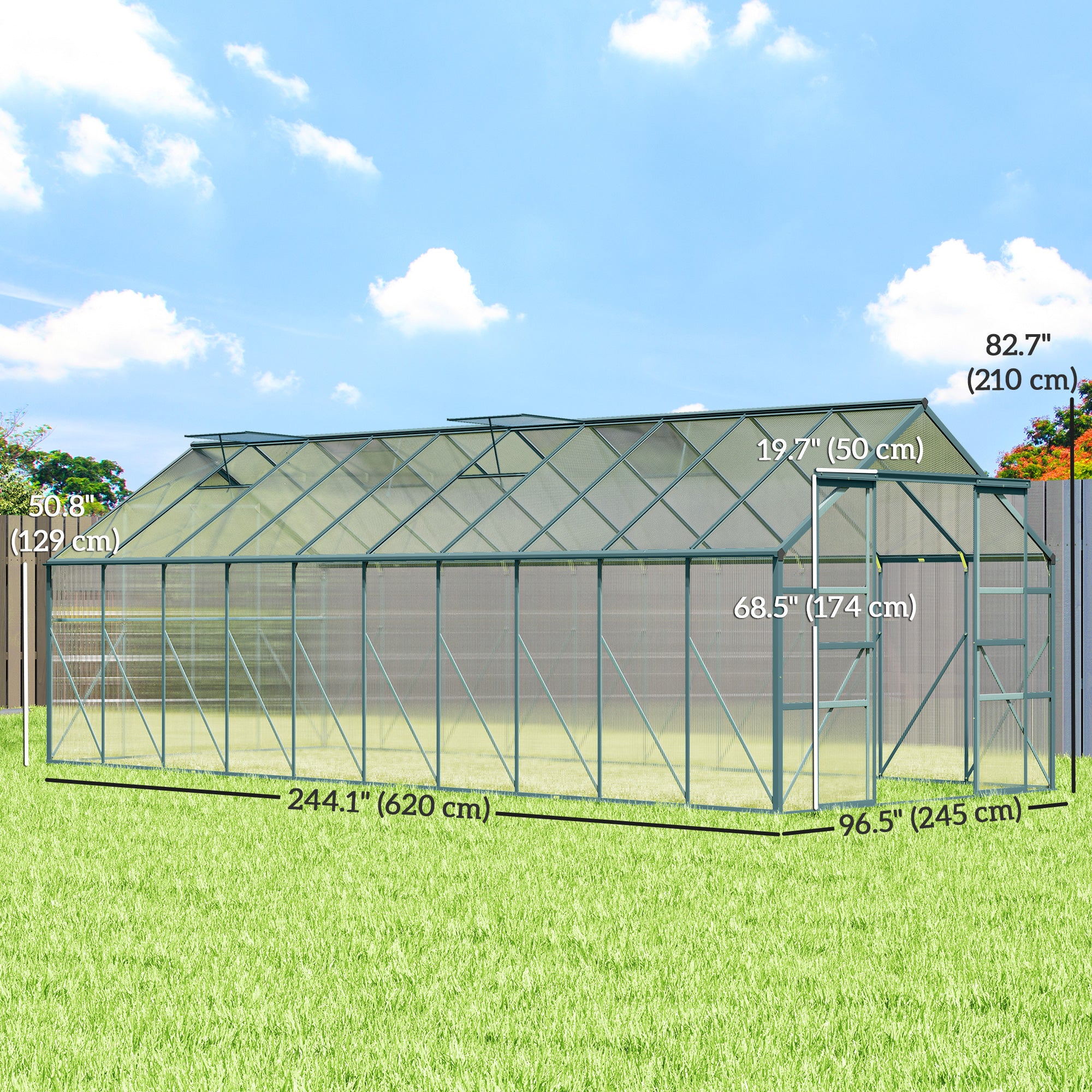 20' x 8' Aluminum Walk-in Garden Greenhouse - Green-DECOROLALA