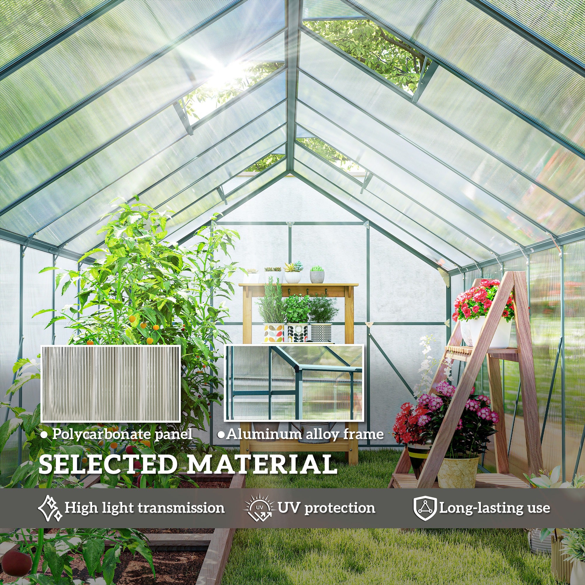 20' x 8' Aluminum Walk-in Garden Greenhouse - Green-DECOROLALA