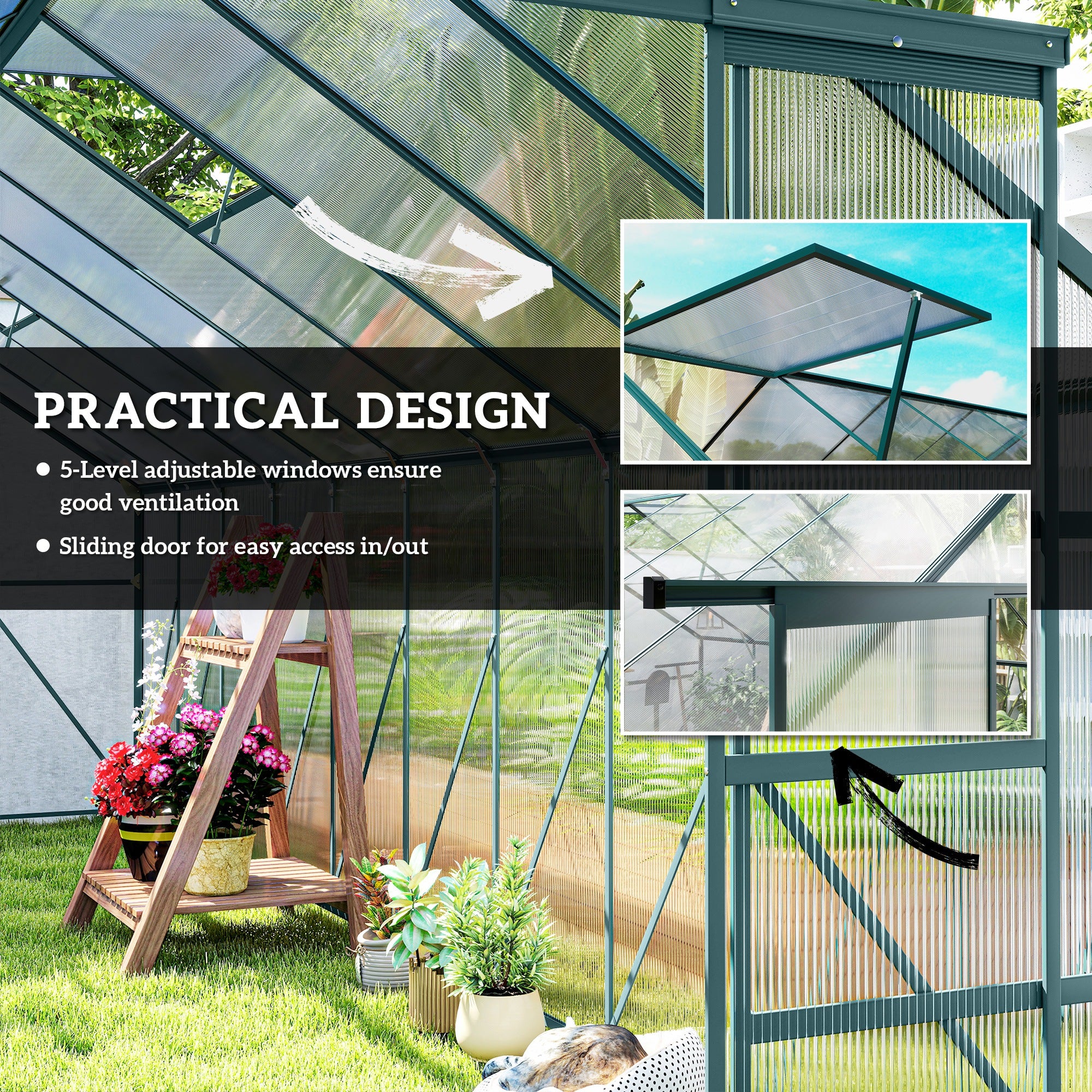 20' x 8' Aluminum Walk-in Garden Greenhouse - Green-DECOROLALA