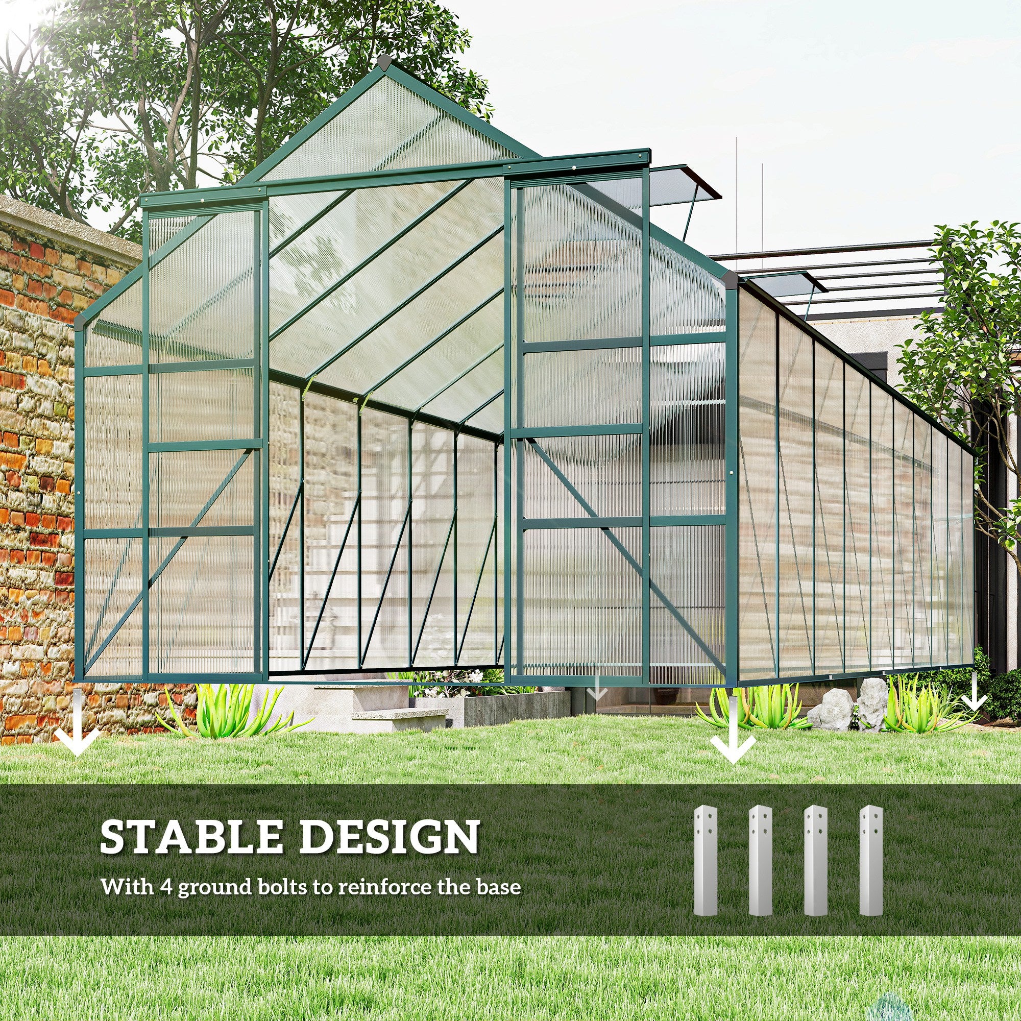 20' x 8' Aluminum Walk-in Garden Greenhouse - Green-DECOROLALA