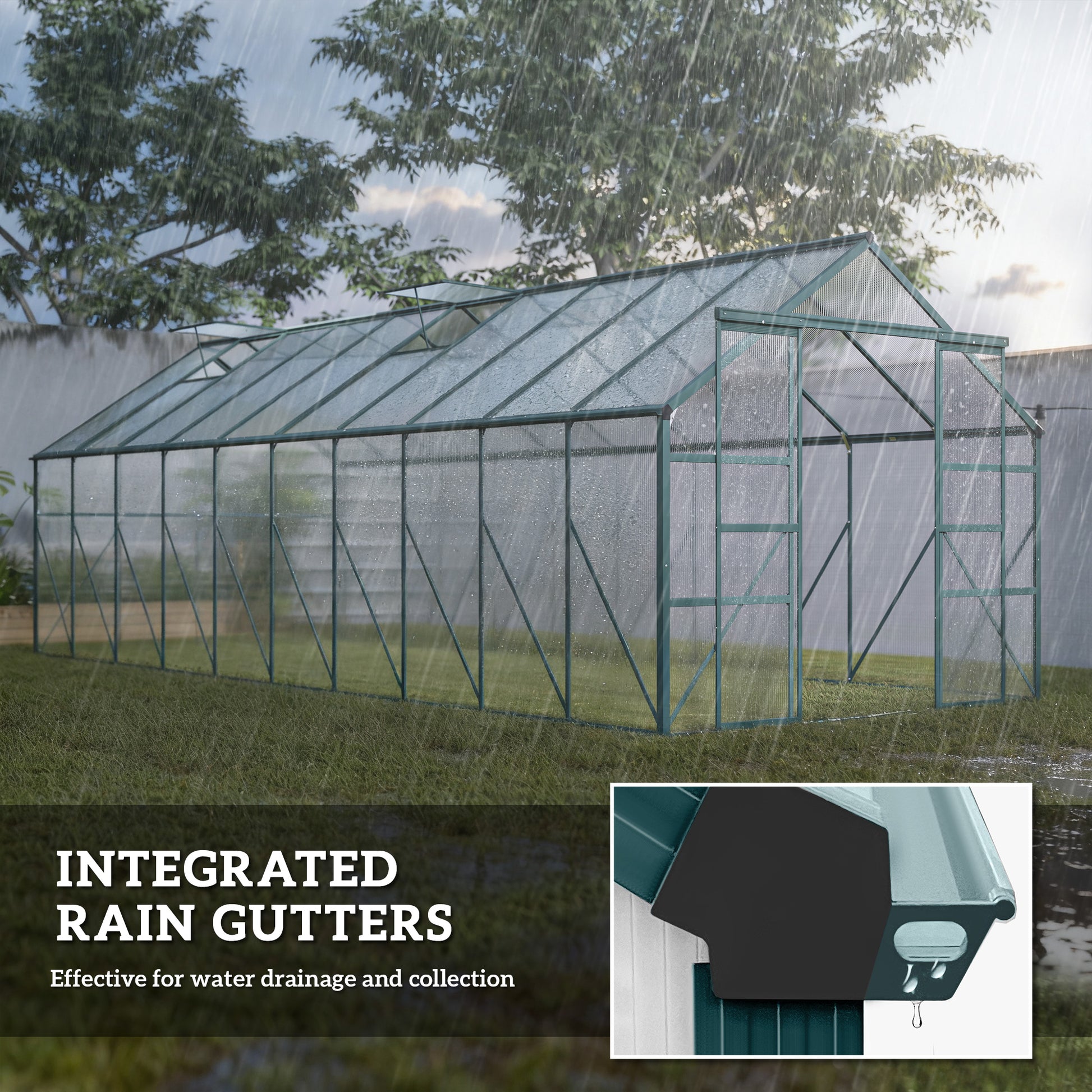 20' x 8' Aluminum Walk-in Garden Greenhouse - Green-DECOROLALA