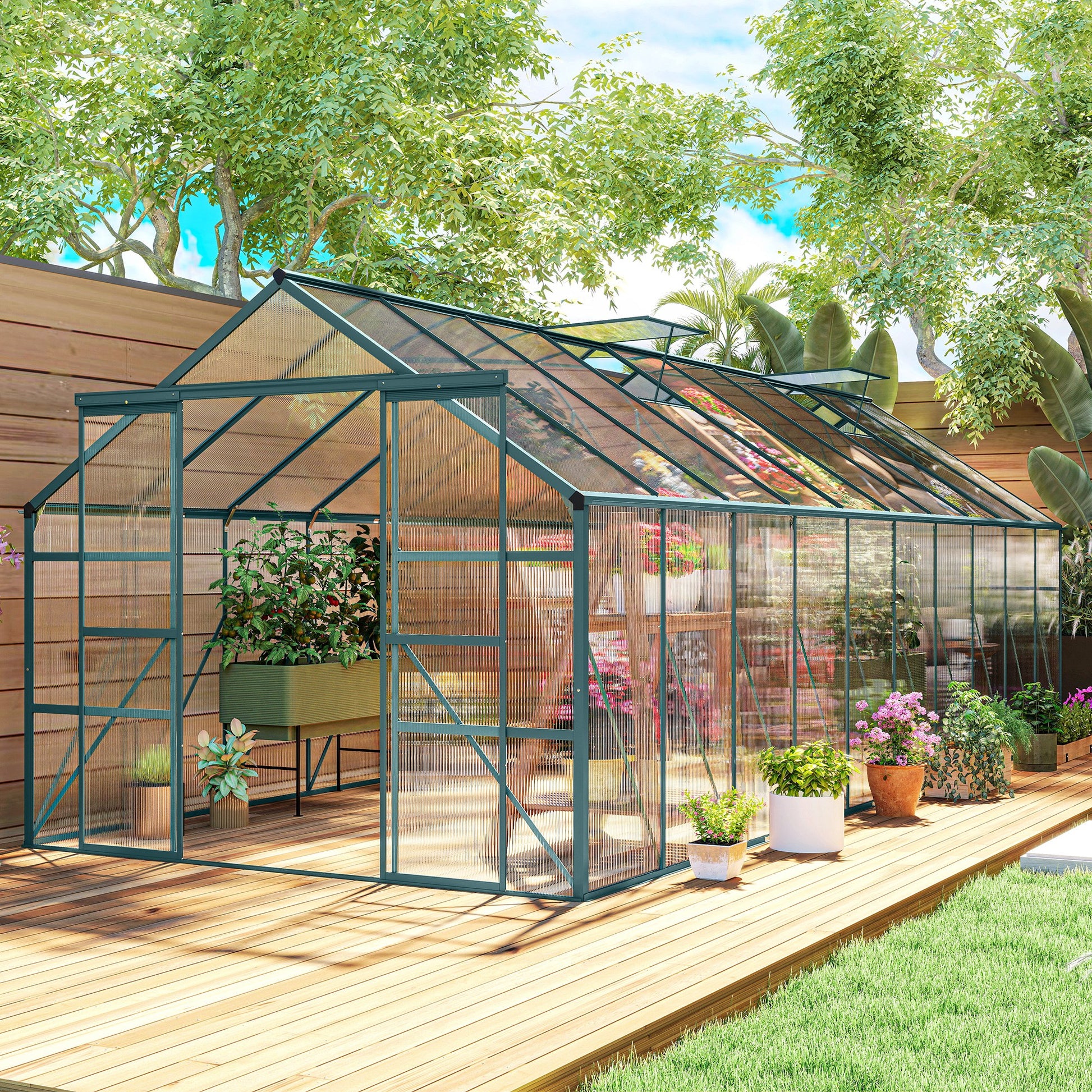 20' x 8' Aluminum Walk-in Garden Greenhouse - Green-DECOROLALA