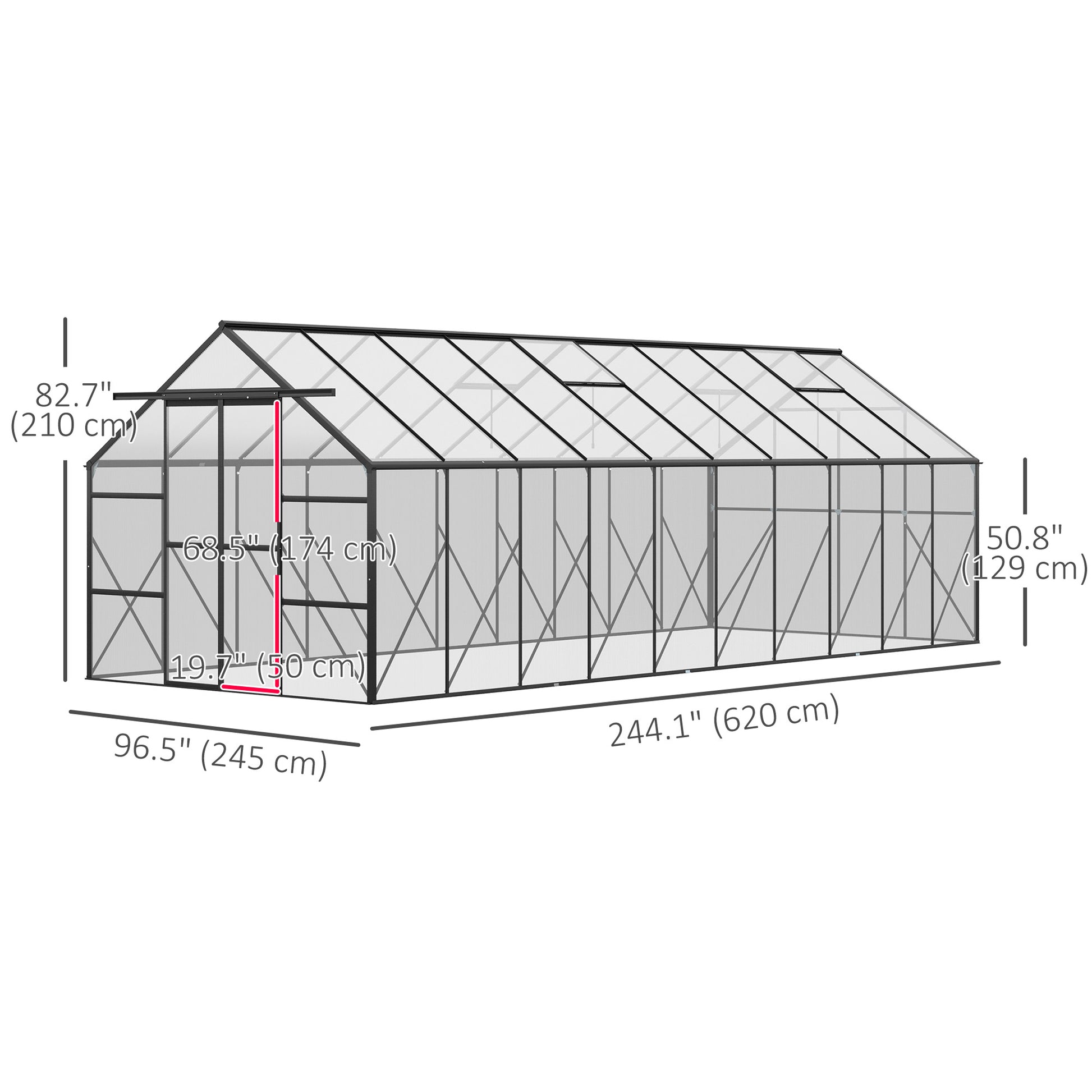 20' x 8' Aluminum Walk-in Greenhouse - Black/Clear-DECOROLALA
