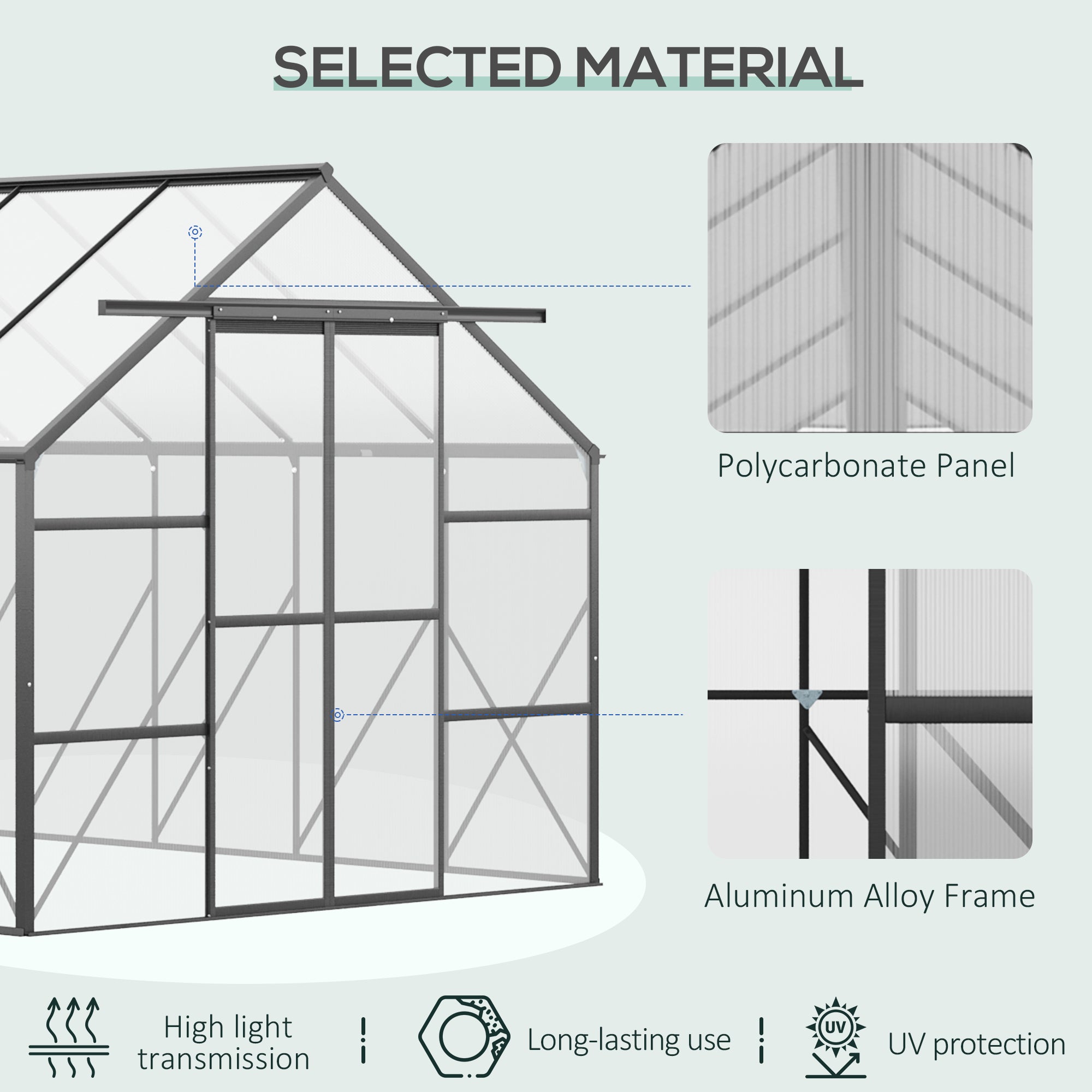 20' x 8' Aluminum Walk-in Greenhouse - Black/Clear-DECOROLALA