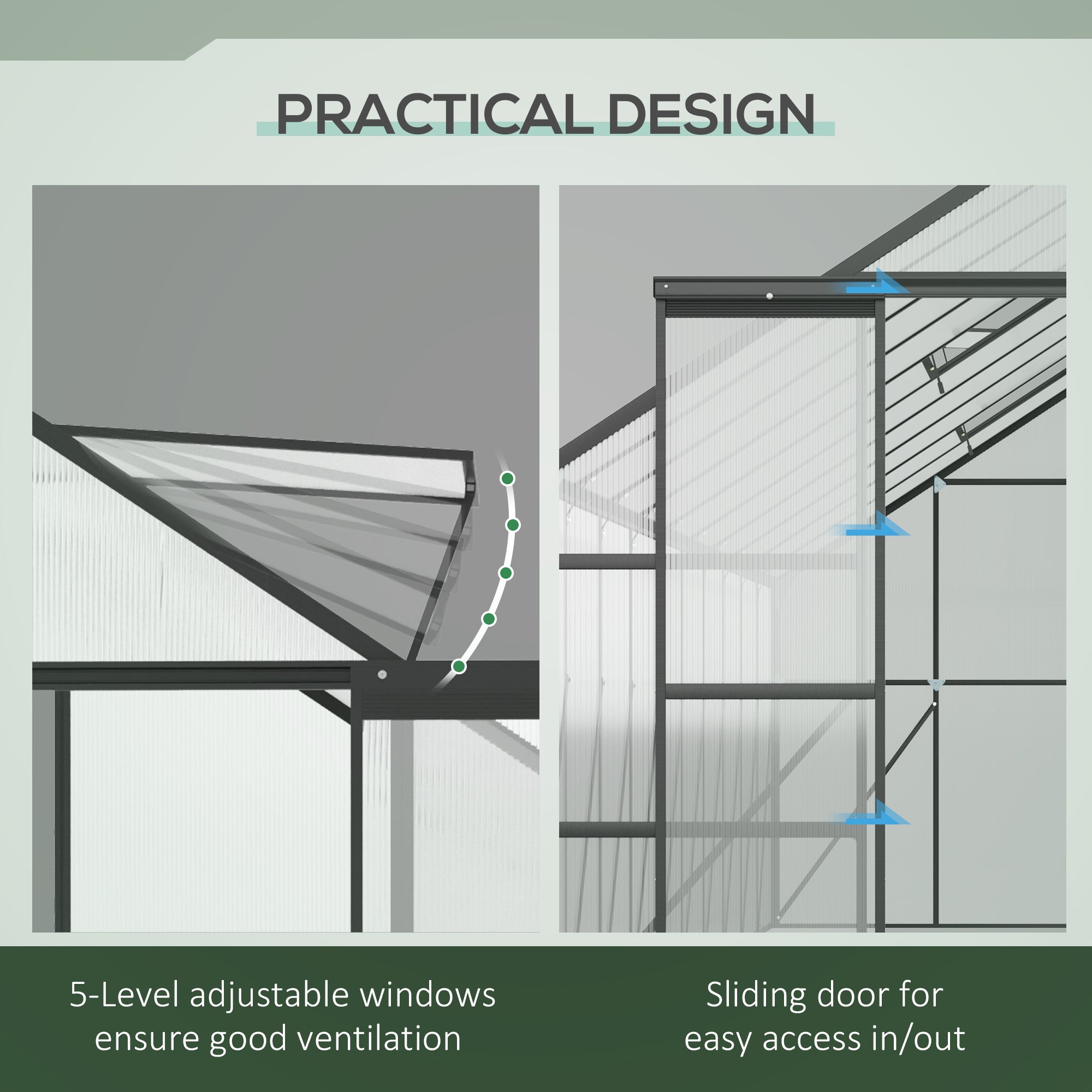 20' x 8' Aluminum Walk-in Greenhouse - Black/Clear-DECOROLALA