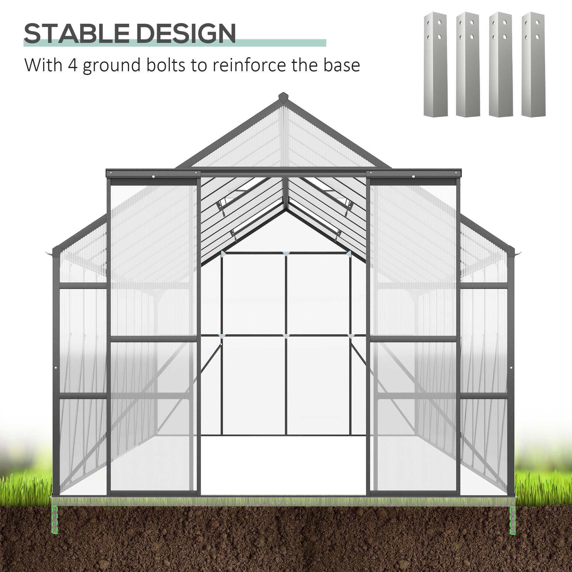 20' x 8' Aluminum Walk-in Greenhouse - Black/Clear-DECOROLALA