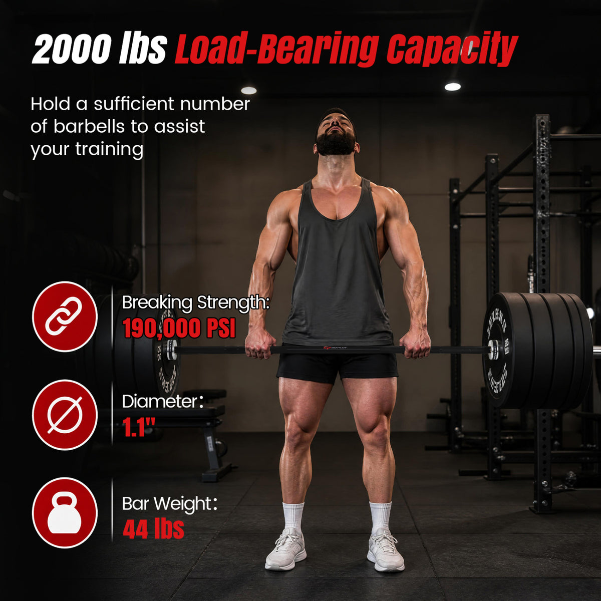 2000 lbs Weight Lifting 7FT Olympic Bar for Olympic Plates for Squats and Home Gym-Silver-Weight Lifting Benches, Racks & Bars-DECOROLALA