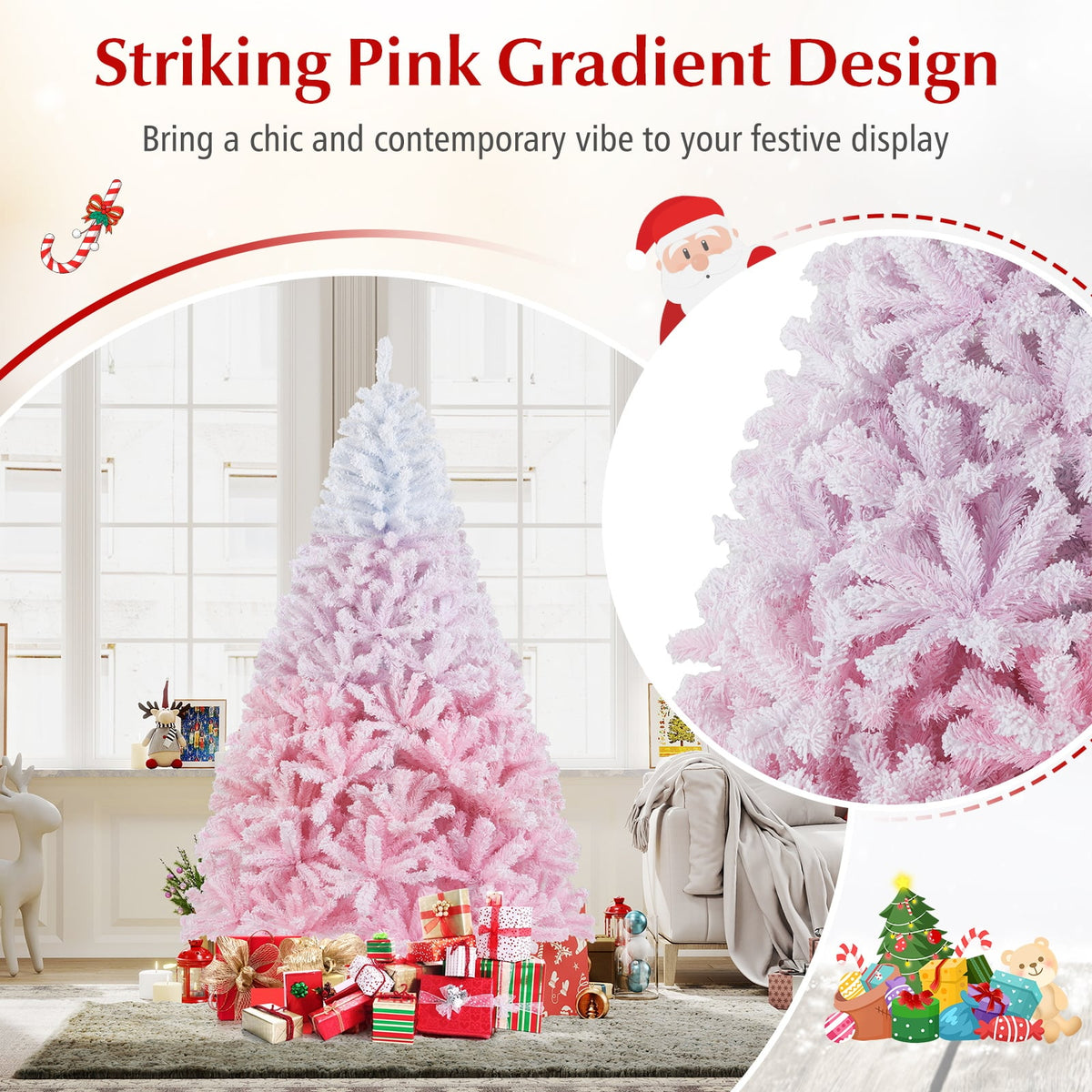 2025 New Artificial Christmas Tree with Folding Metal Stand and 456 Branch Tips-7FT-Christmas Trees-DECOROLALA
