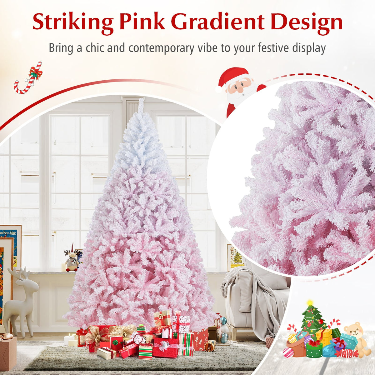 2025 New Artificial Christmas Tree with Folding Metal Stand and 456 Branch Tips-8 FT-Christmas Trees-DECOROLALA
