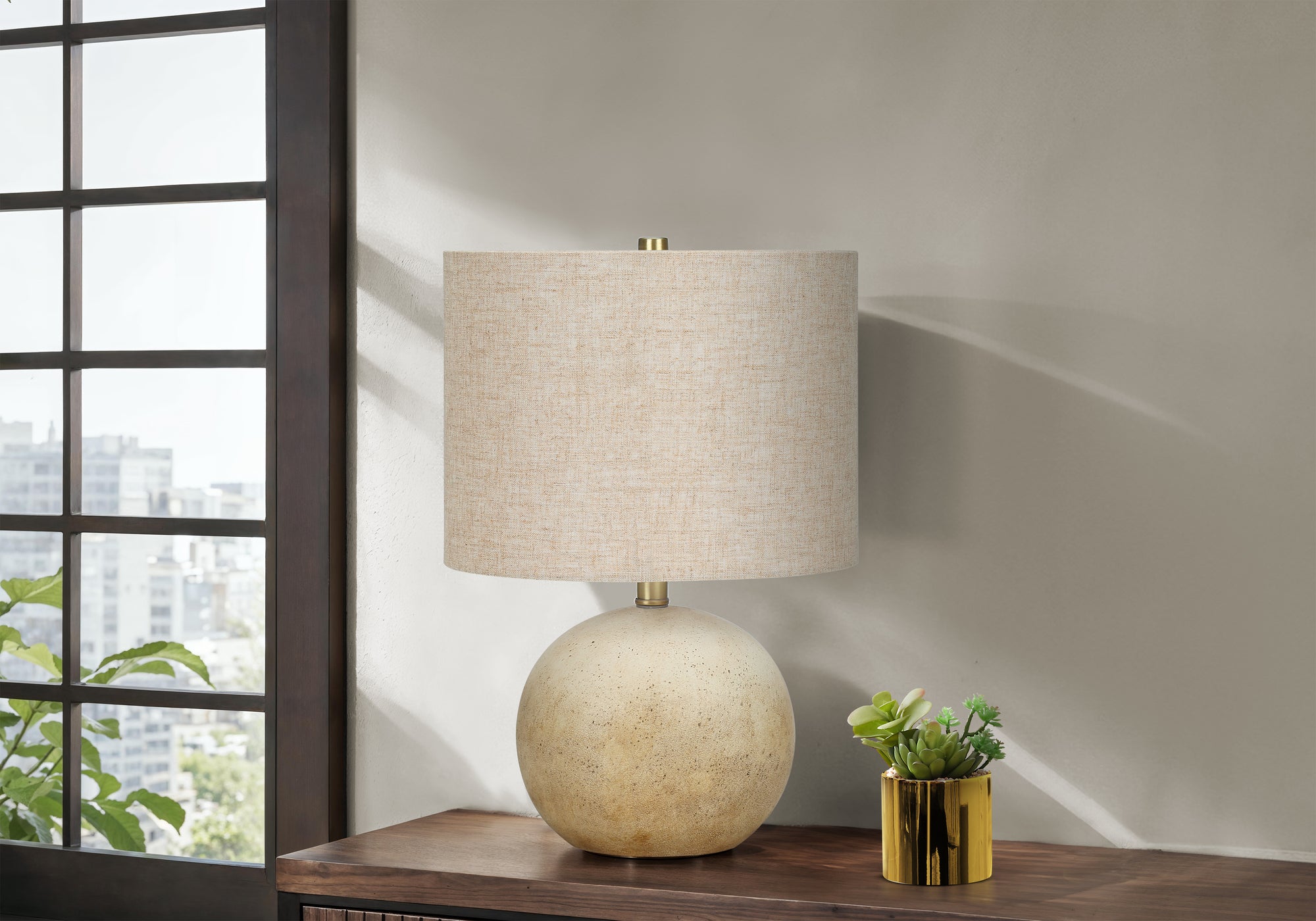 20"H Sphere Table Lamp Grey Concrete Base Ivory Shade-Lighting-DECOROLALA