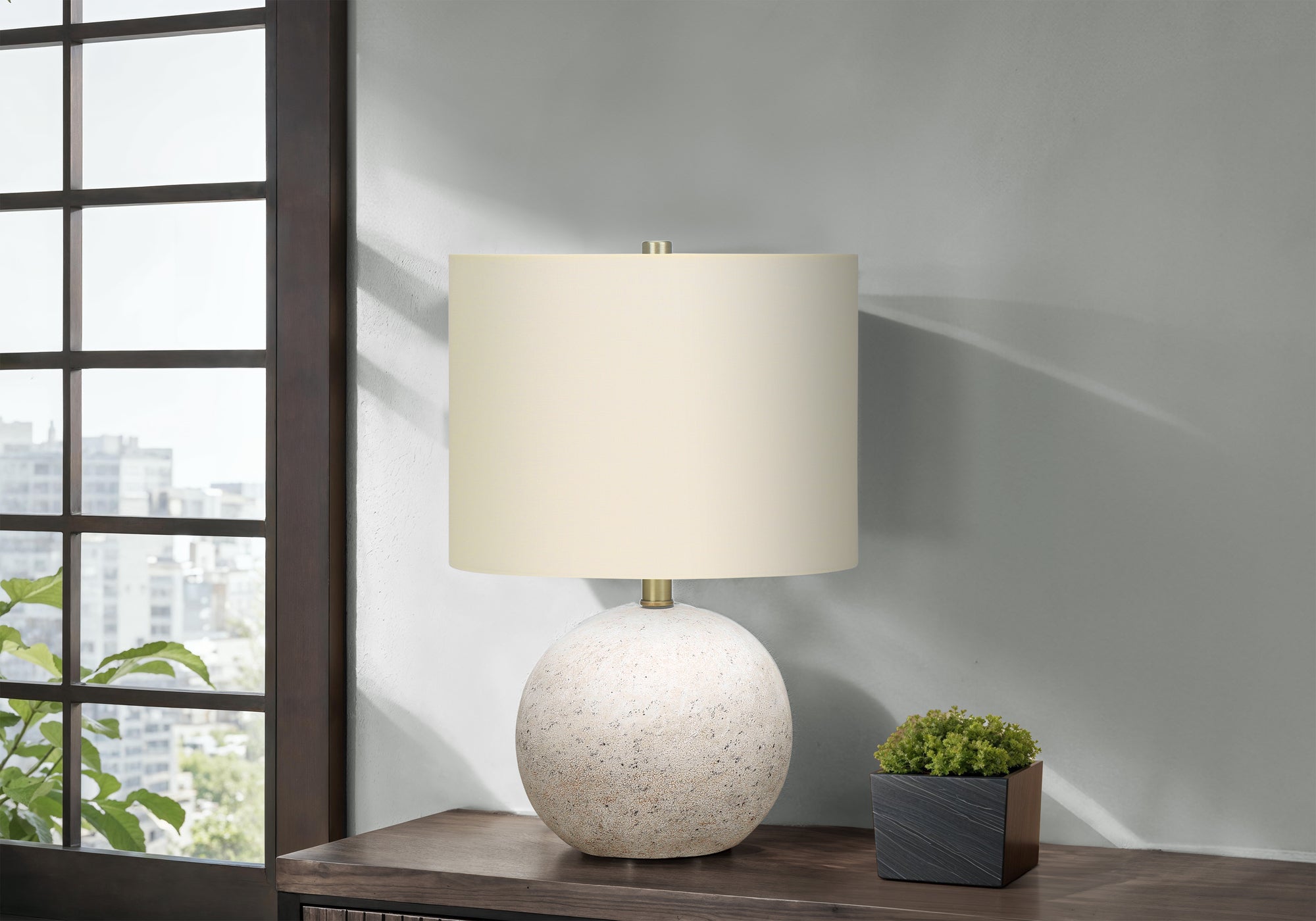 20"H Sphere Table Lamp Grey Concrete Base Ivory Shade-Lighting-DECOROLALA