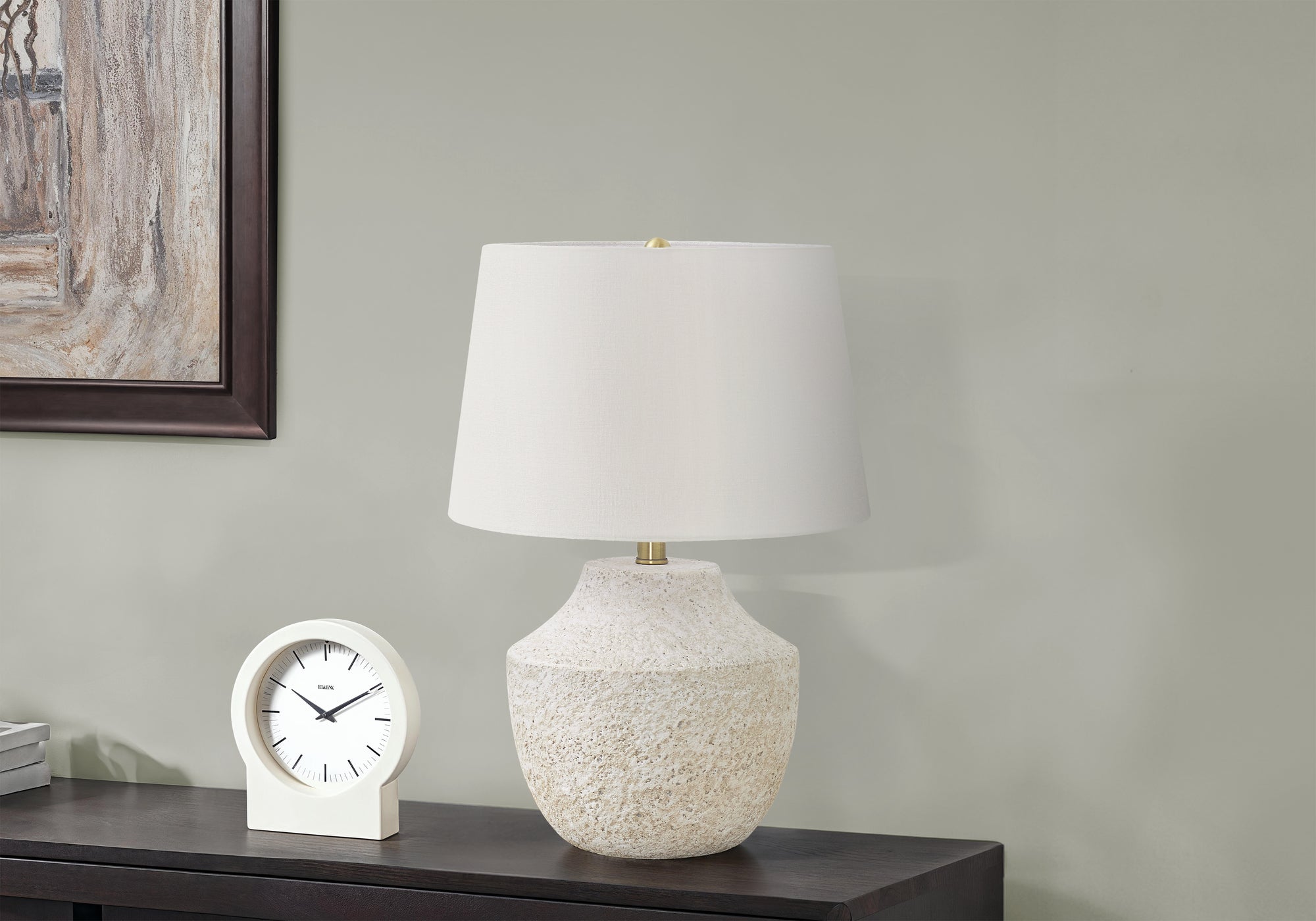 20"H Table Lamp Cream Concrete Base Ivory Shade-Lighting-DECOROLALA