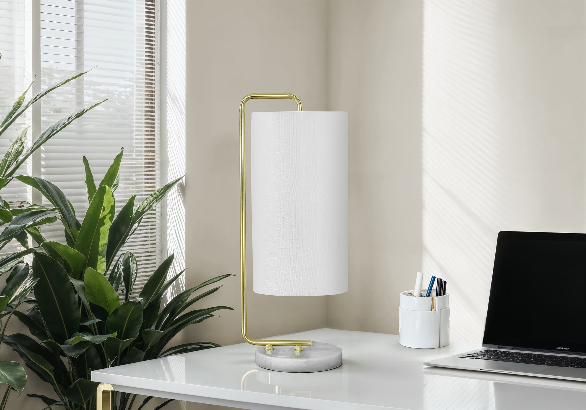 20"H Table Lamp with White Marble Base and Ivory Shade-Lighting-DECOROLALA