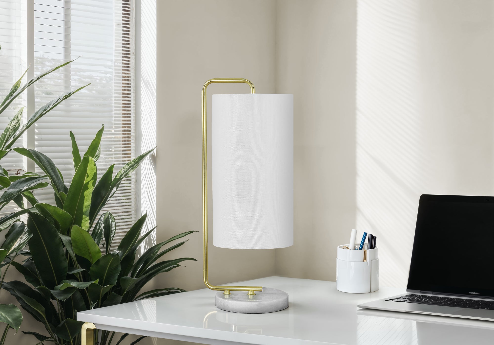 20"H Table Lamp with White Marble Base and Ivory Shade-Lighting-DECOROLALA