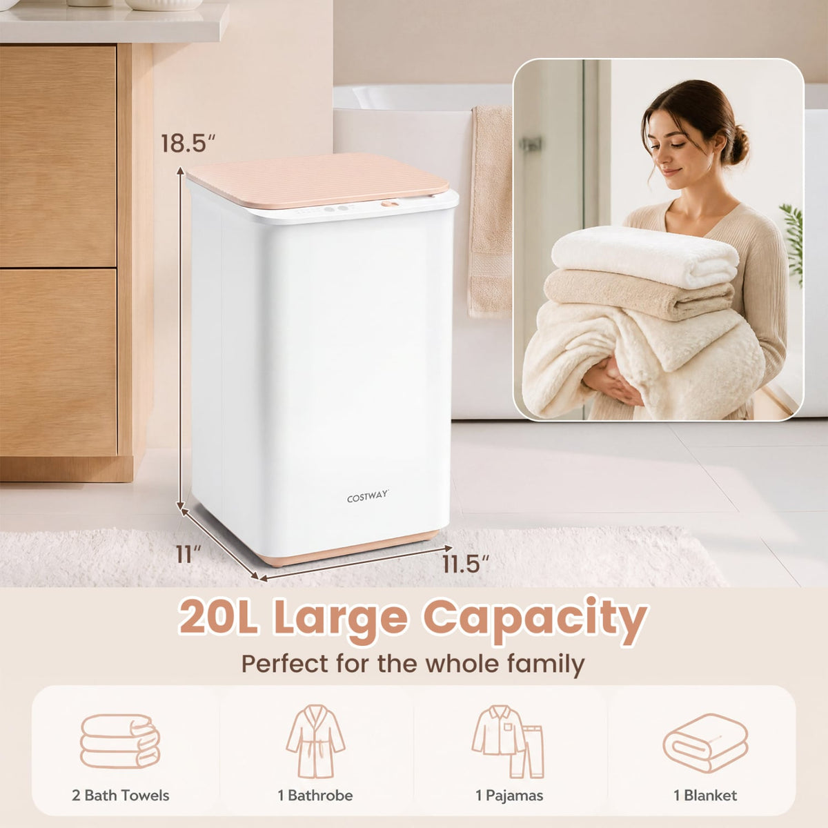20L Bucket Towel Warmer - White 450W with 4 Timer Settings-Dryers-DECOROLALA