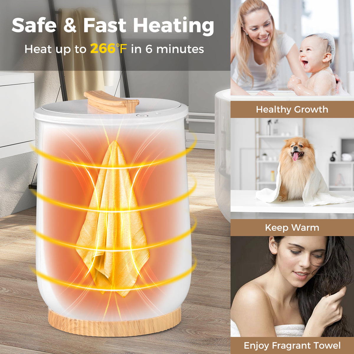 20L Heated Towel Warmer Bucket with LED Display - White-Dryers-DECOROLALA