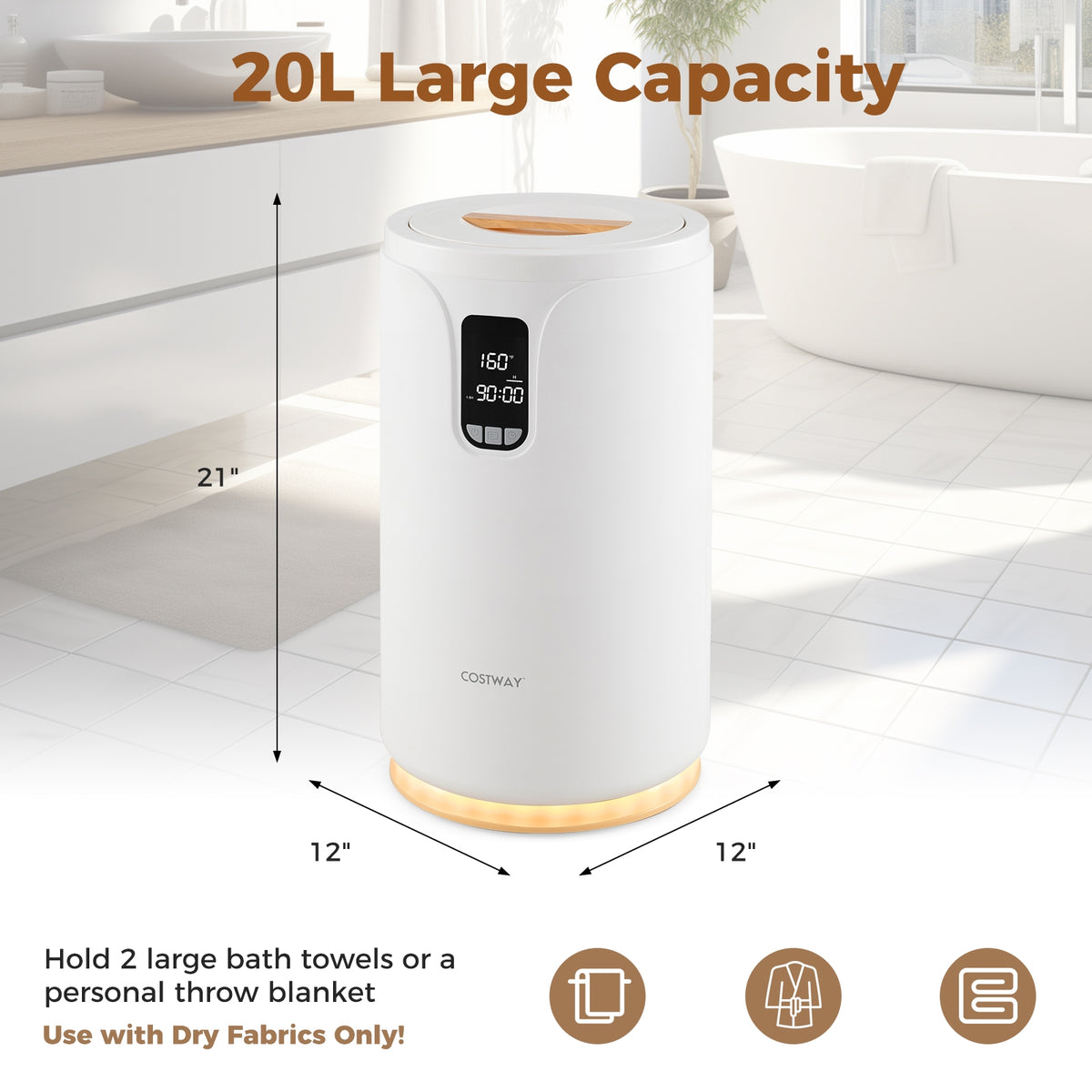 20L Hot Towel Warmer Bucket with LCD Display and Timer - White-Dryers-DECOROLALA
