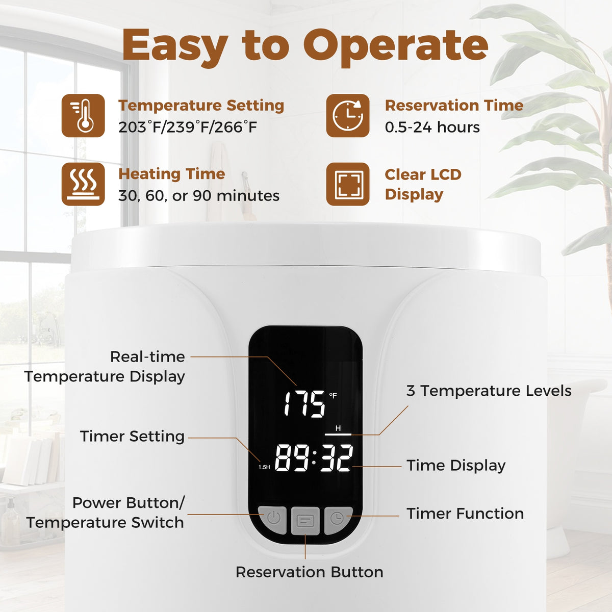 20L Hot Towel Warmer Bucket with LCD Display and Timer - White-Dryers-DECOROLALA