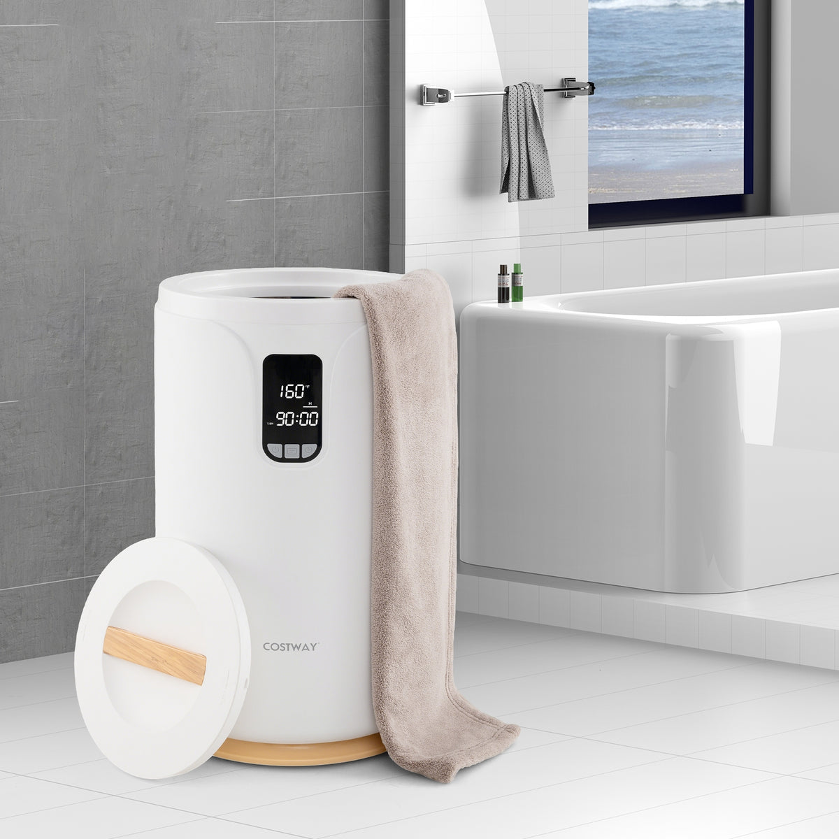 20L Hot Towel Warmer Bucket with LCD Display and Timer - White-Dryers-DECOROLALA