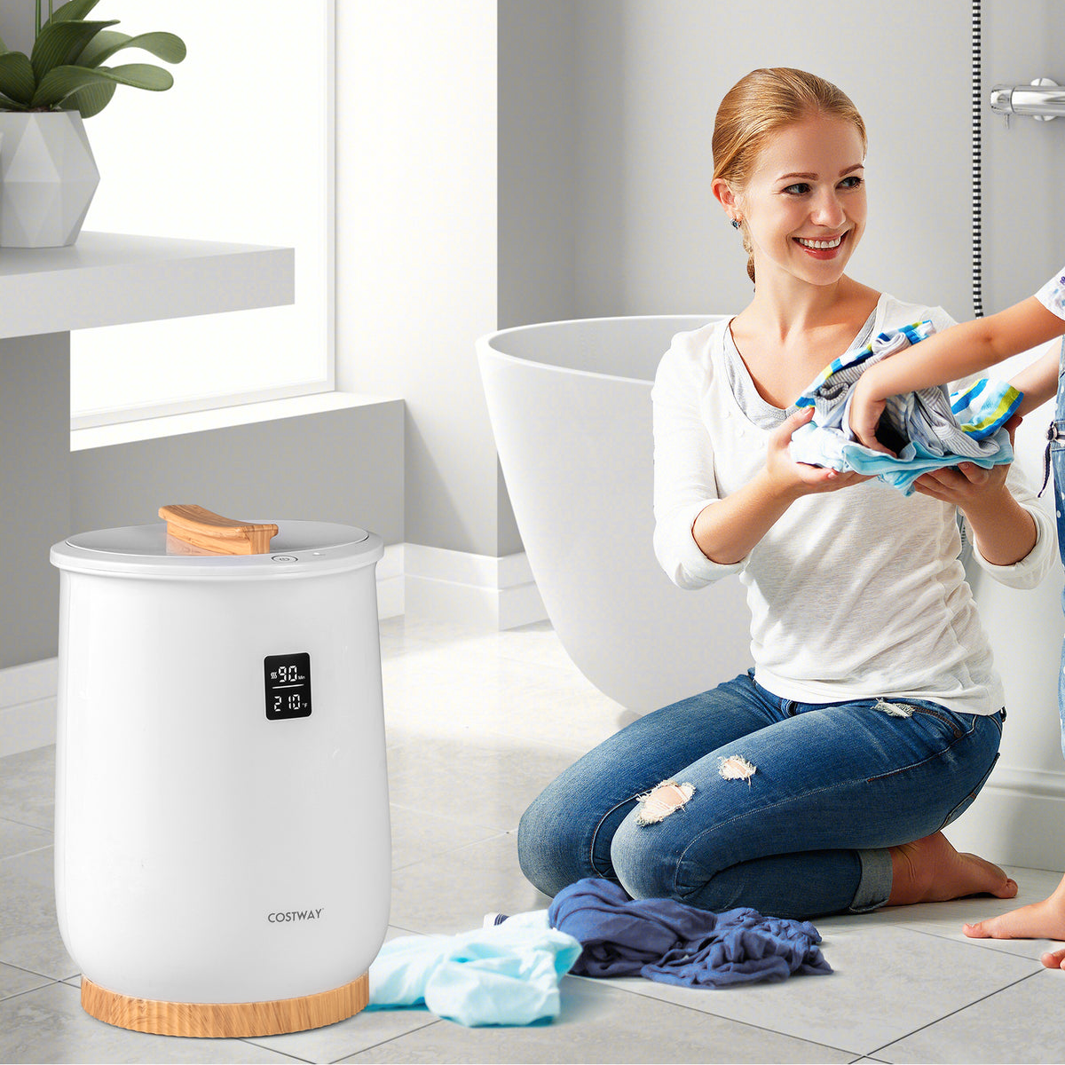 20L Heated Towel Warmer Bucket with LED Display - White-Dryers-DECOROLALA