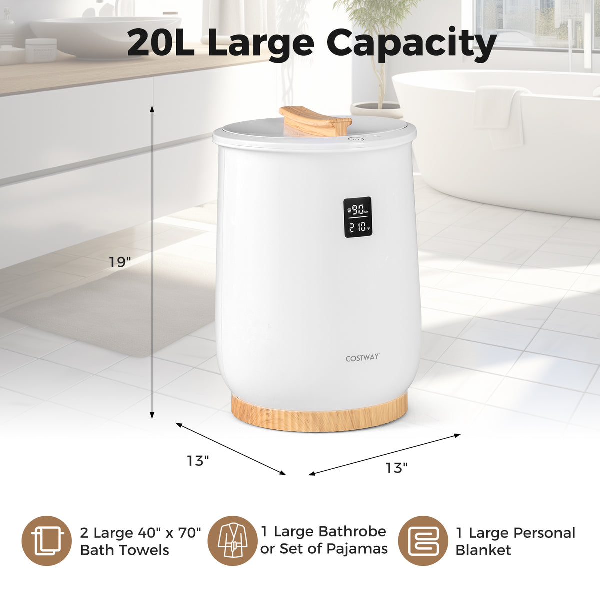 20L Heated Towel Warmer Bucket with LED Display - White-Dryers-DECOROLALA