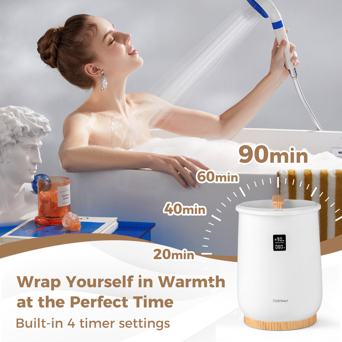 20L Heated Towel Warmer Bucket with LED Display - White-Dryers-DECOROLALA
