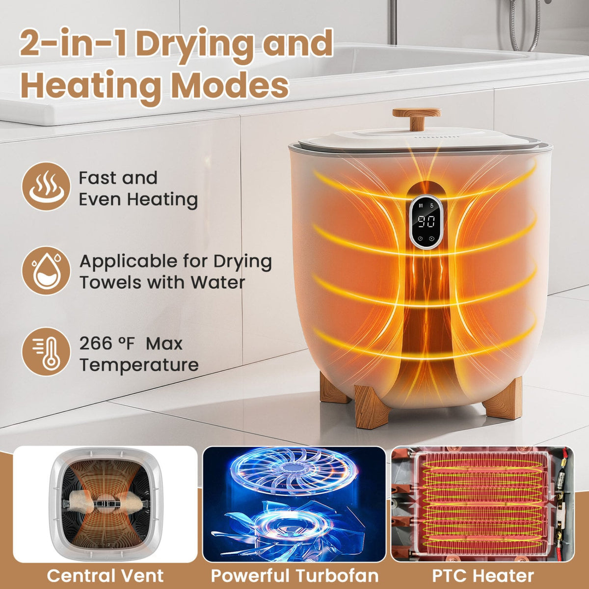 20L Towel Warmer Bucket and Dryer - White PTC Air Heater-Dryers-DECOROLALA
