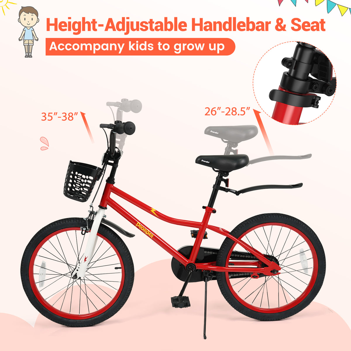 Vélo réglable pour enfants avec béquille et panier de rangement, à partir de 8 ans
