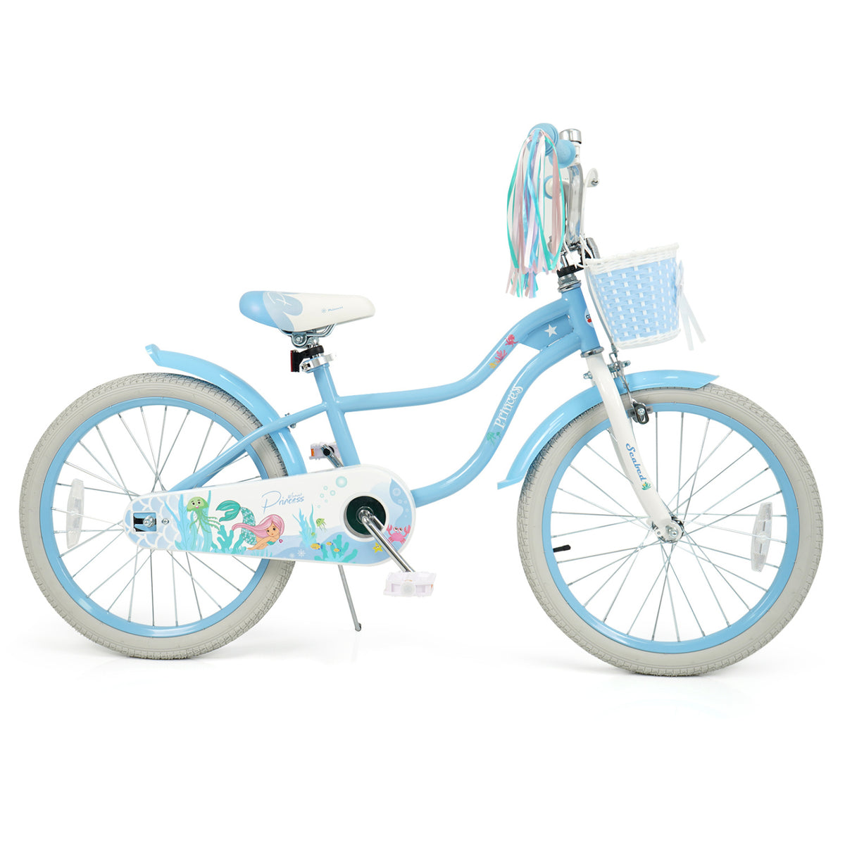 Vélo pour enfants réglable avec panier et serpentins pour enfants de 3 à 5 ans - Thème Princesse de la mer