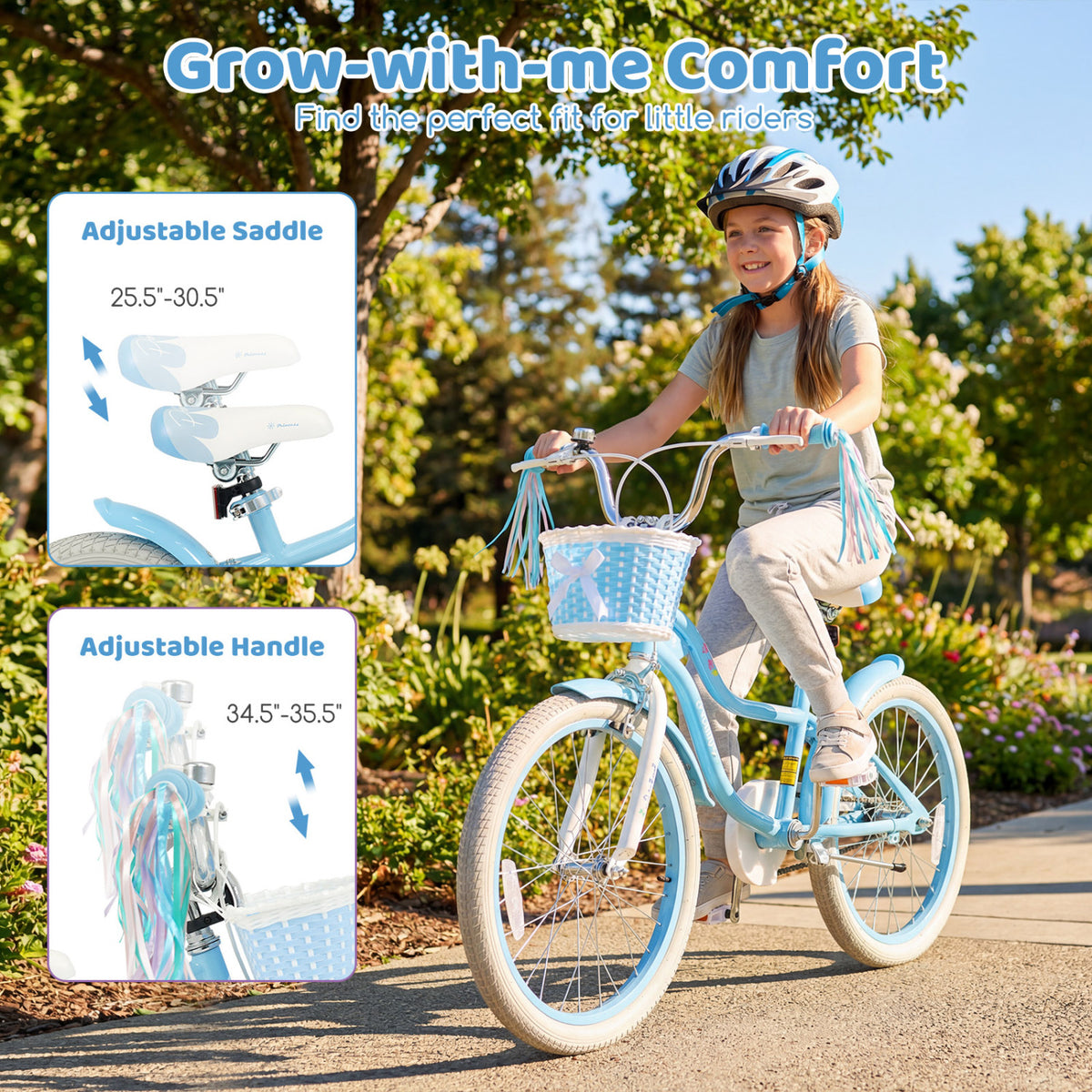 Vélo pour enfants réglable avec panier et serpentins pour enfants de 3 à 5 ans - Thème Princesse de la mer