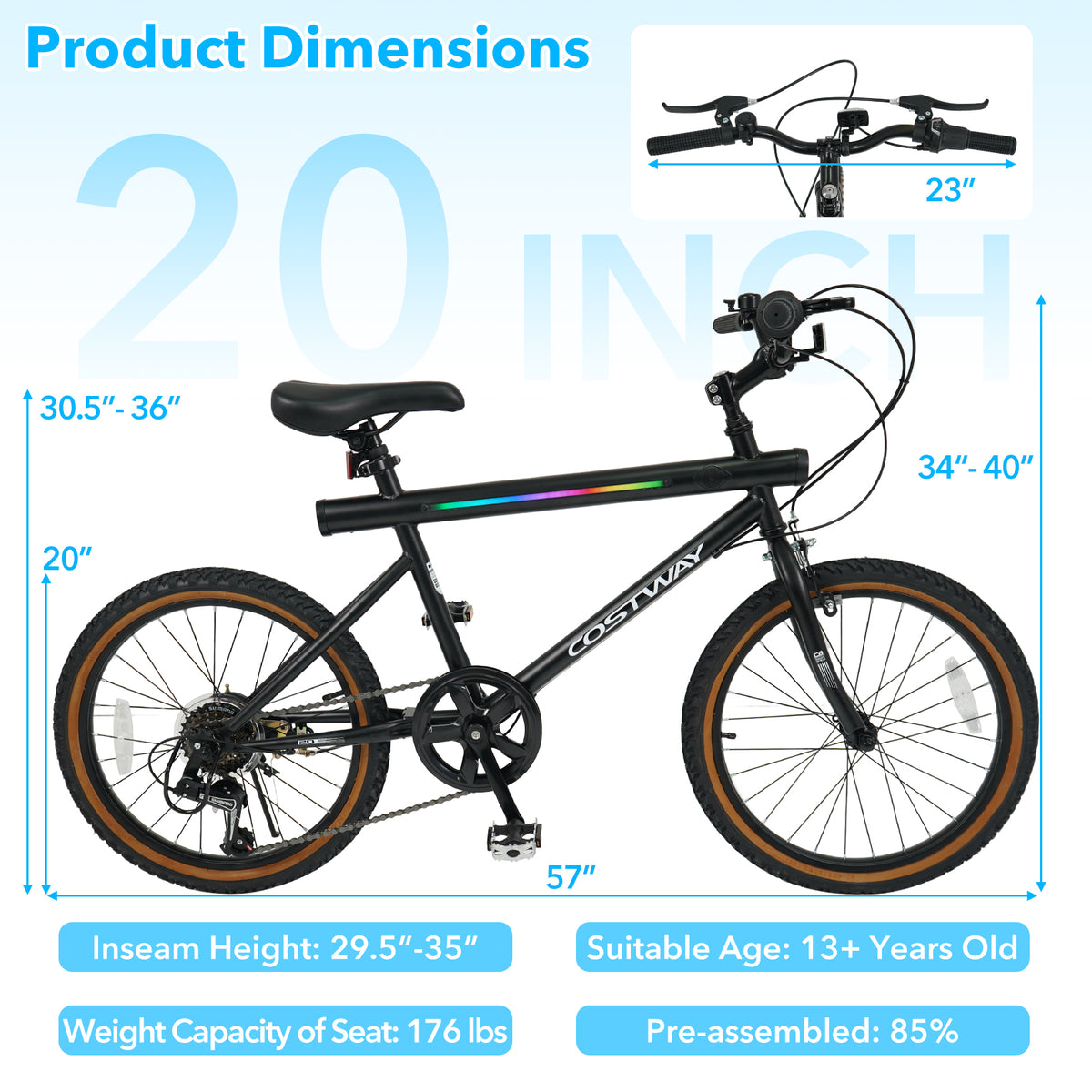 LED-lit Cycling Bike with 2 Speakers and Ambient Lights for Men and Women