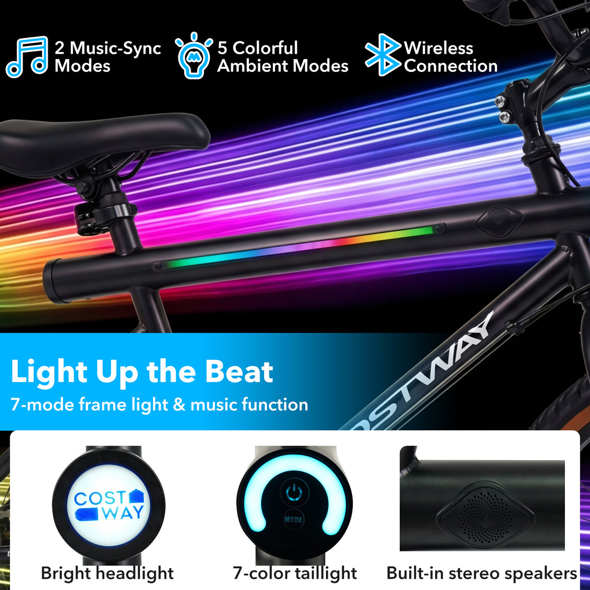 LED-lit Cycling Bike with 2 Speakers and Ambient Lights for Men and Women