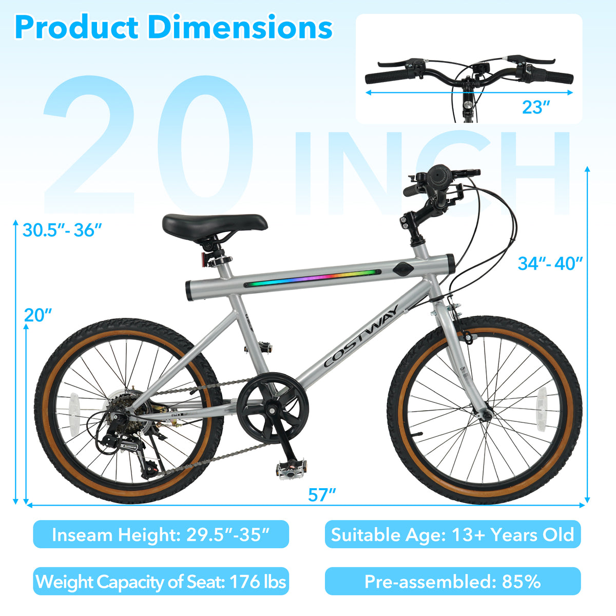 LED-lit Cycling Bike with 2 Speakers and Ambient Lights for Men and Women