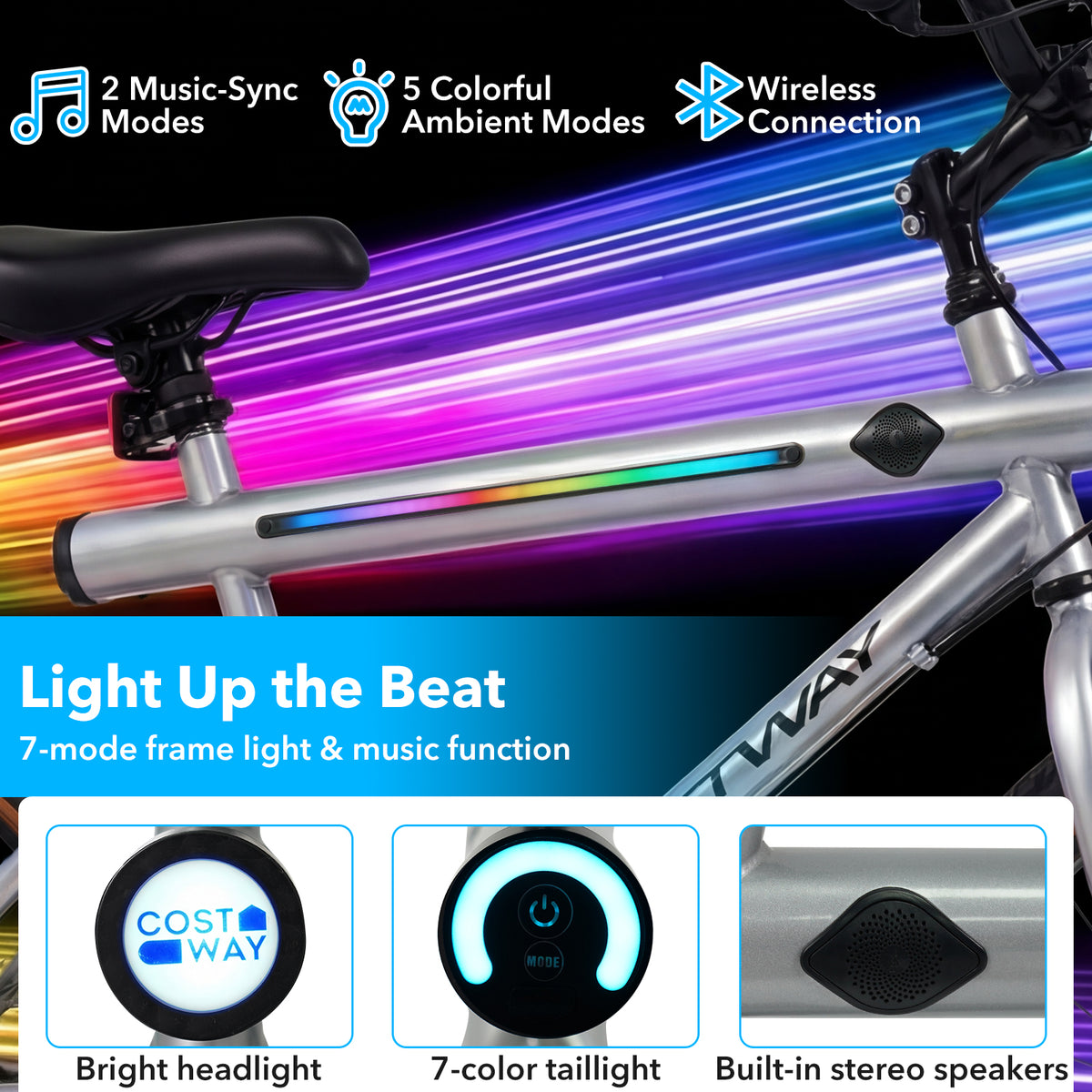 LED-lit Cycling Bike with 2 Speakers and Ambient Lights for Men and Women