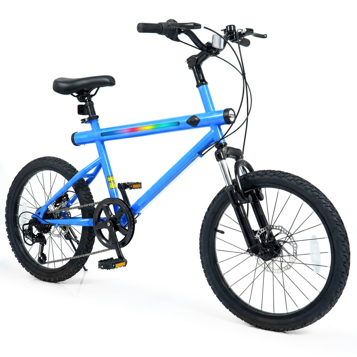 Vélo de ville avec éclairage LED, changement de vitesse Shimano à poignée tournante à 6 vitesses et haut-parleurs stéréo