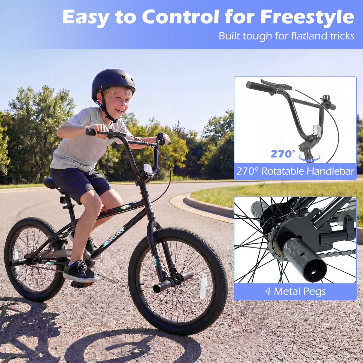 20" Trick Bicycle with 270 Degree Steering and Adjustable Seat for Kids and Teens