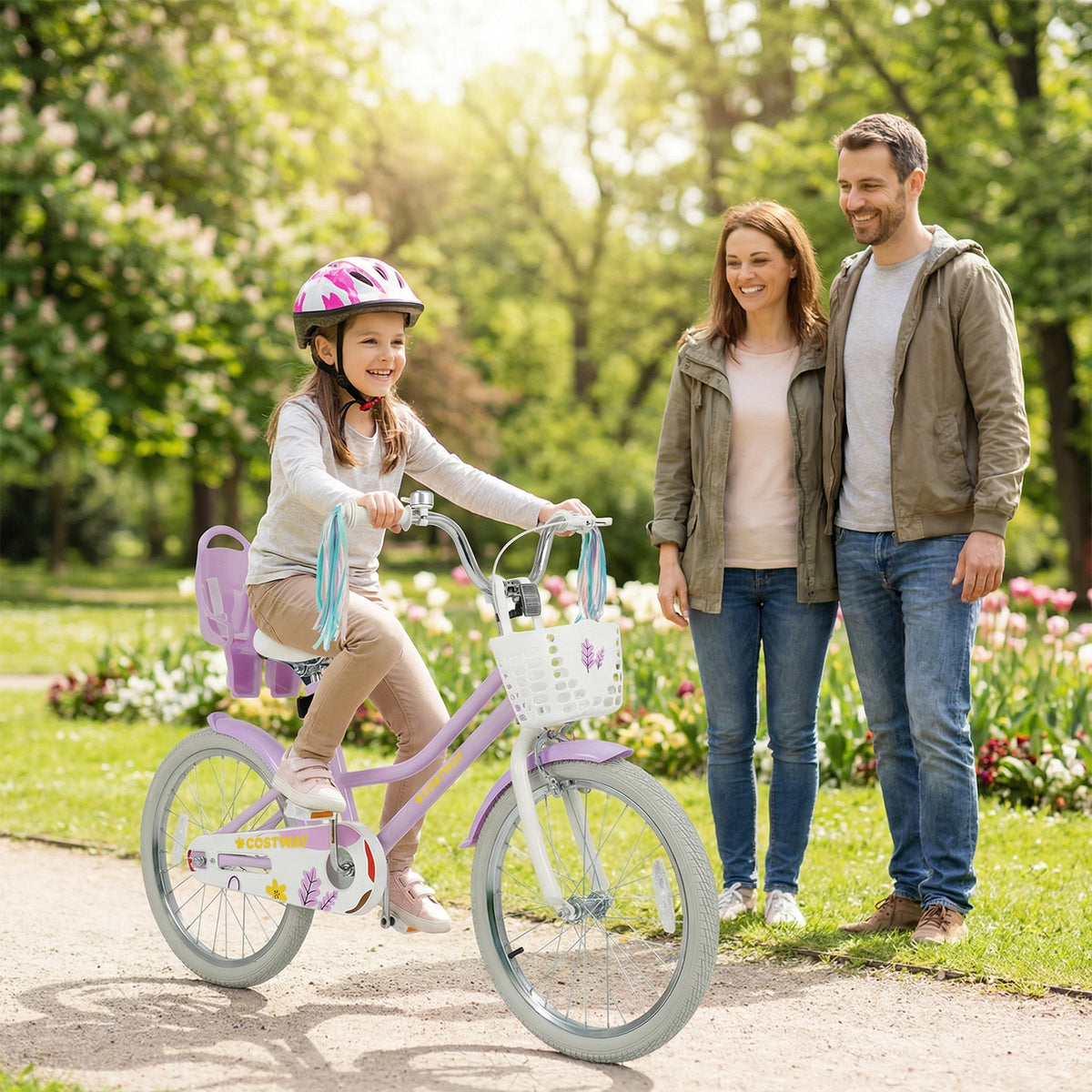 Girls Bike 16-inch Kids Bicycle with Doll Seat and Training Wheels