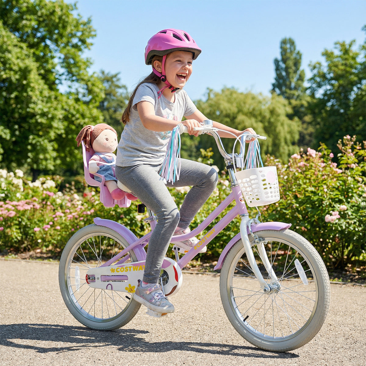 Girls Bike 16-inch Kids Bicycle with Doll Seat and Training Wheels