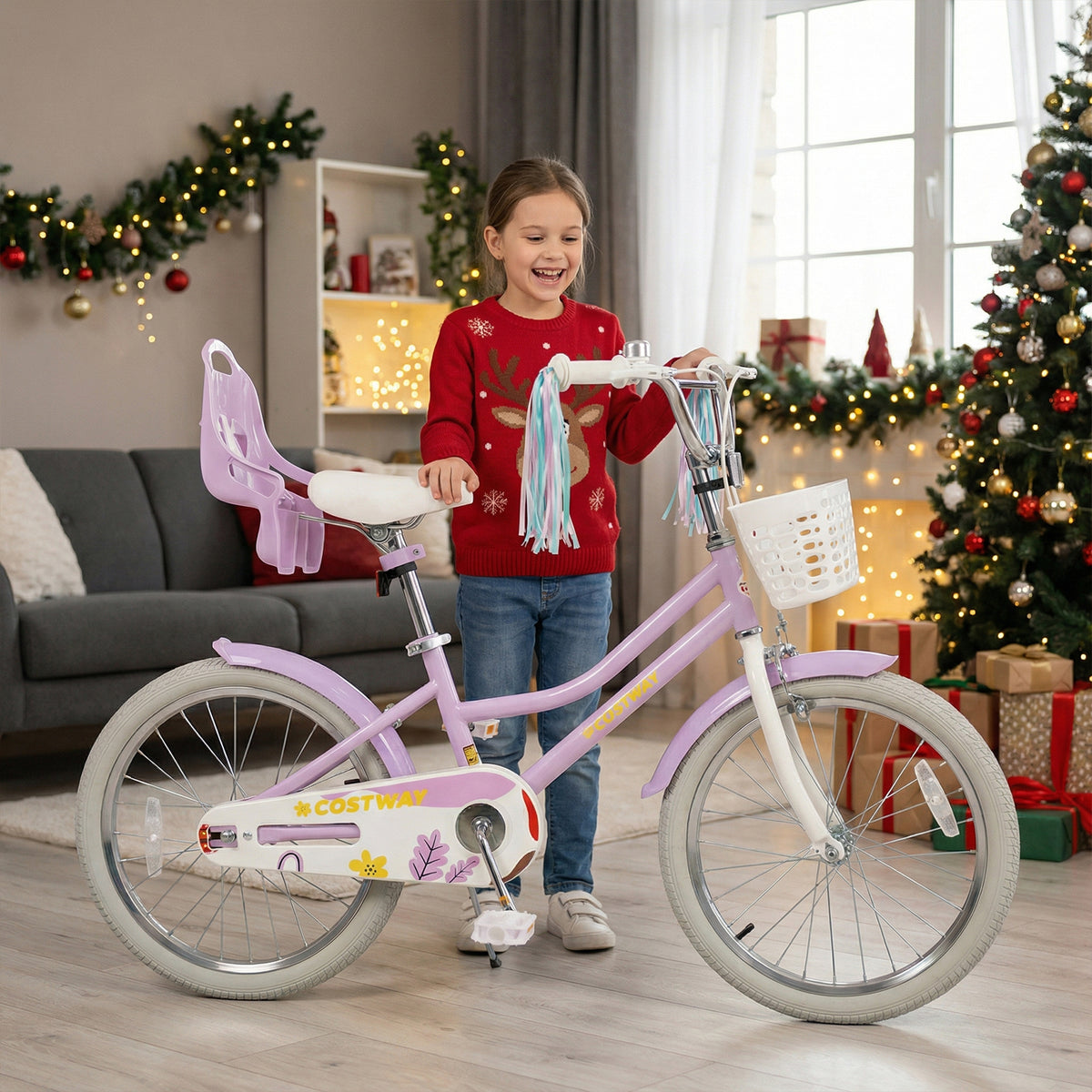 Girls Bike 16-inch Kids Bicycle with Doll Seat and Training Wheels