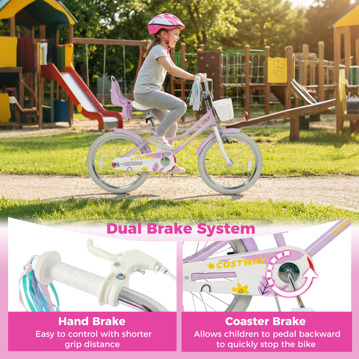 Girls Bike 16-inch Kids Bicycle with Doll Seat and Training Wheels