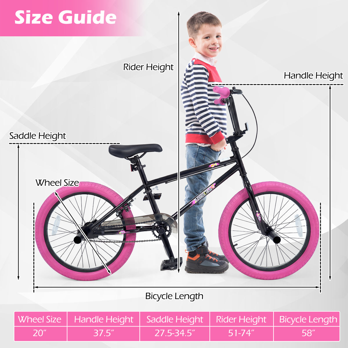 20" Trick Bicycle with 270 Degree Steering and Adjustable Seat for Kids and Teens