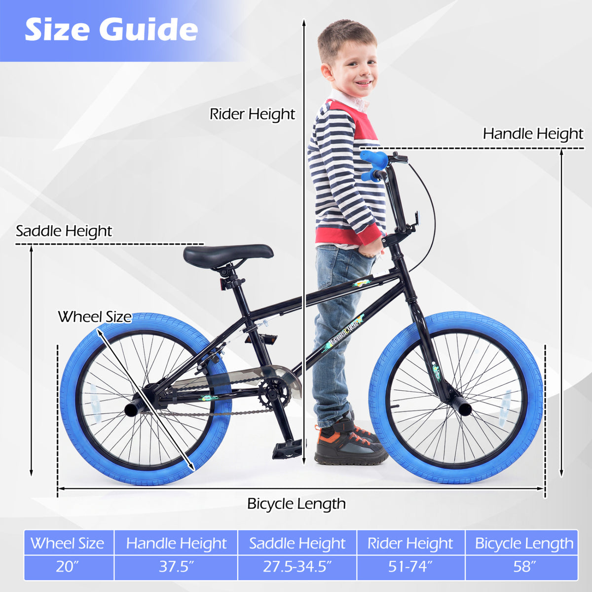 20" Trick Bicycle with 270 Degree Steering and Adjustable Seat for Kids and Teens