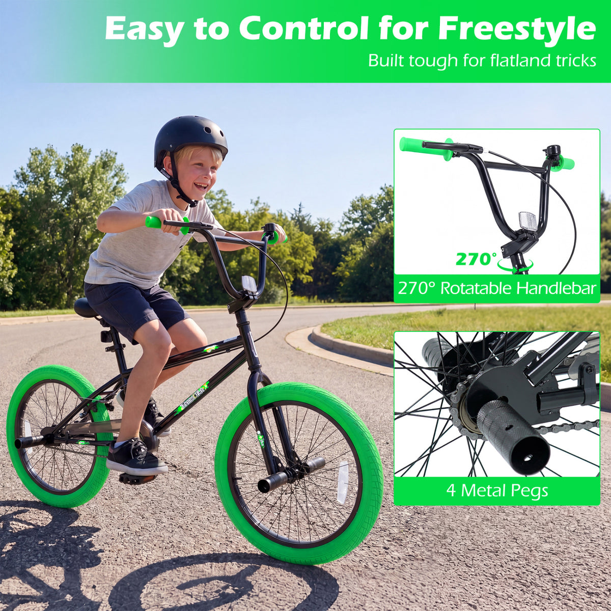 20" Trick Bicycle with 270 Degree Steering and Adjustable Seat for Kids and Teens