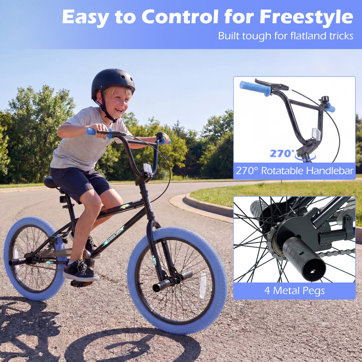 20" Trick Bicycle with 270 Degree Steering and Adjustable Seat for Kids and Teens