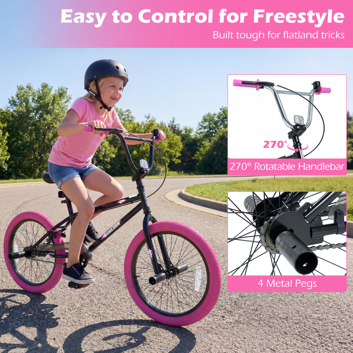 20" Trick Bicycle with 270 Degree Steering and Adjustable Seat for Kids and Teens