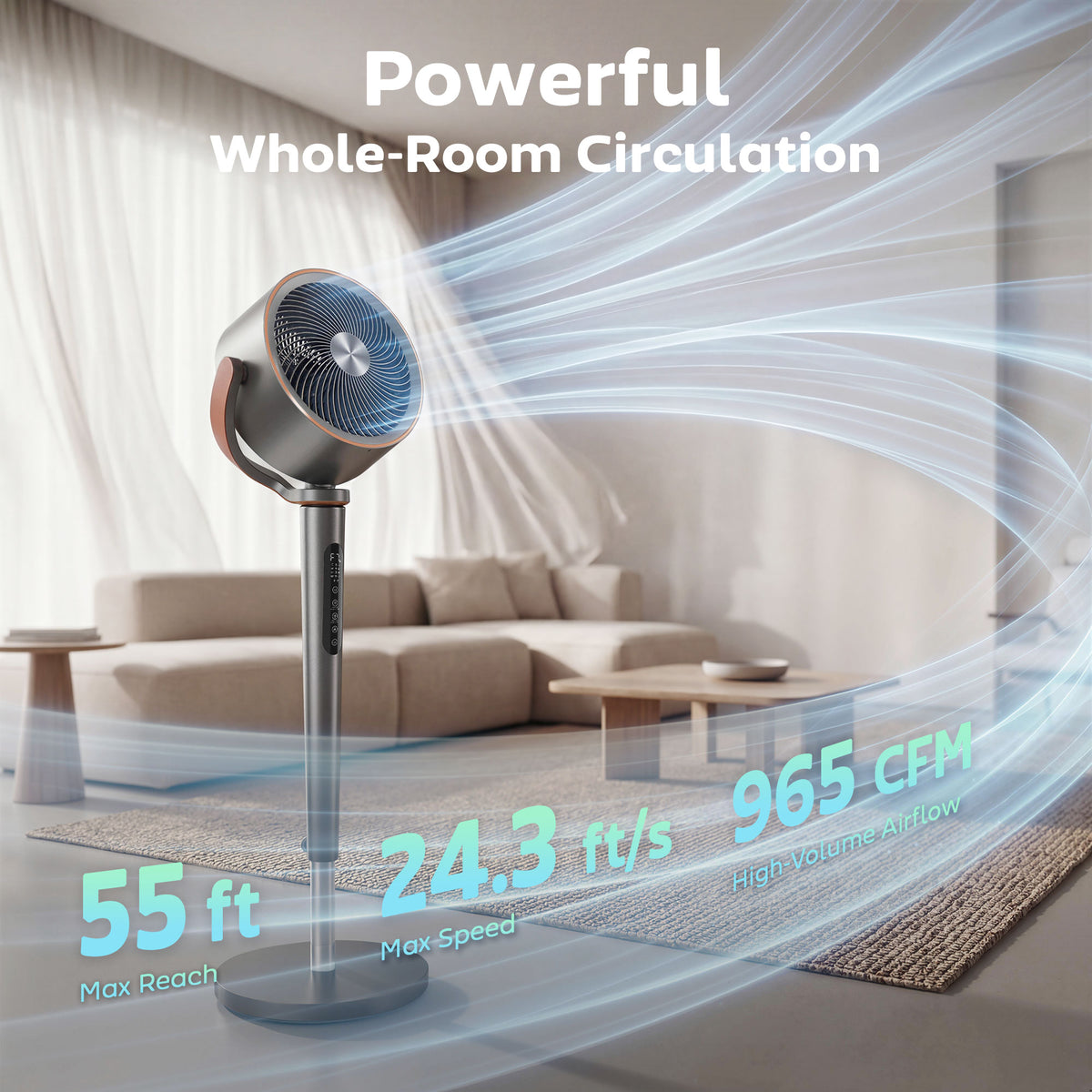 20dB Silent Standing Fan, Oscillating Fan with 12 Speeds, LED Light, WiFi & Remote Control, 12H Timer-Home Furnishings > Appliances > Fans > Stand Fans-DECOROLALA