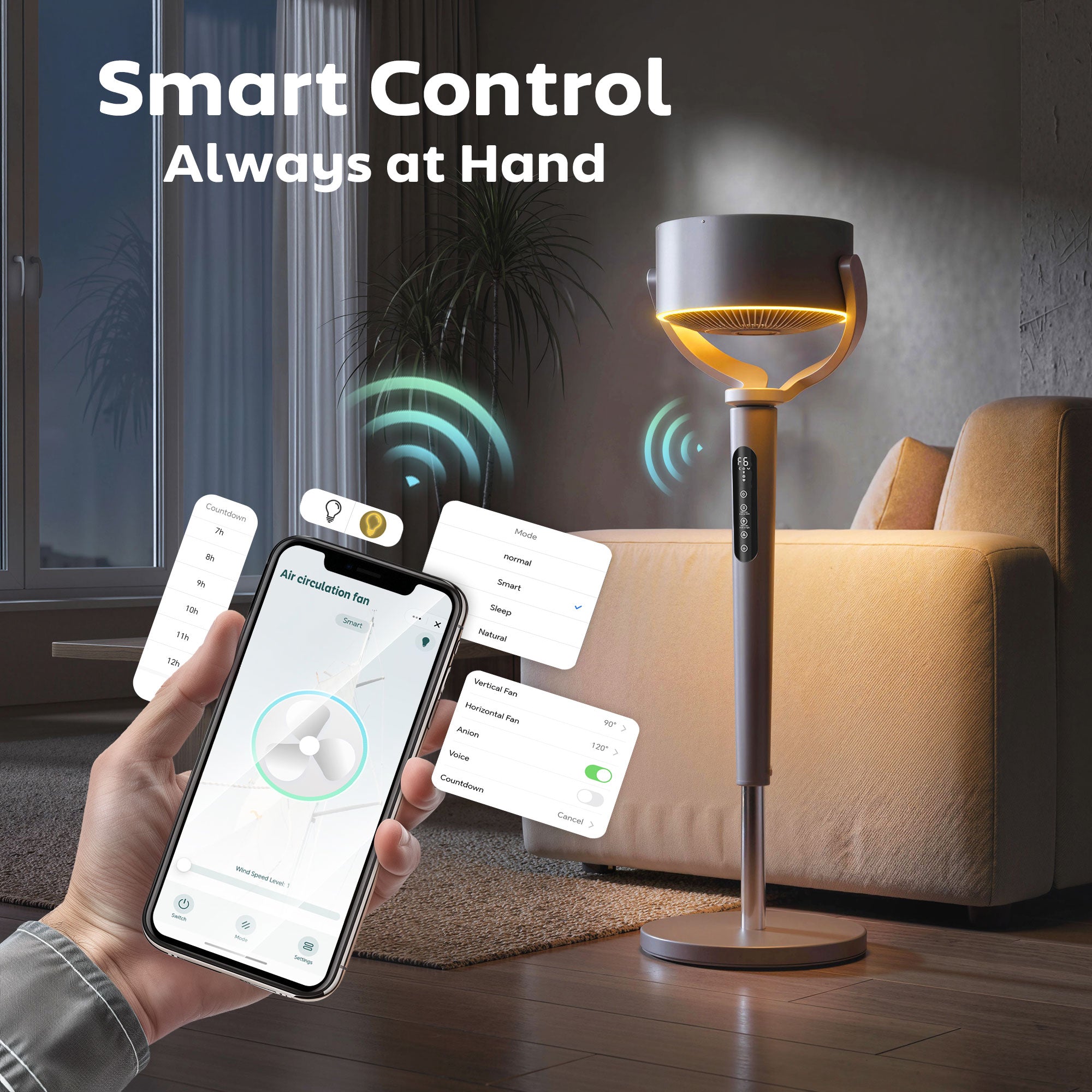 20dB Silent Standing Fan, Oscillating Fan with 12 Speeds, LED Light, WiFi & Remote Control, 12H Timer-Home Furnishings > Appliances > Fans > Stand Fans-DECOROLALA