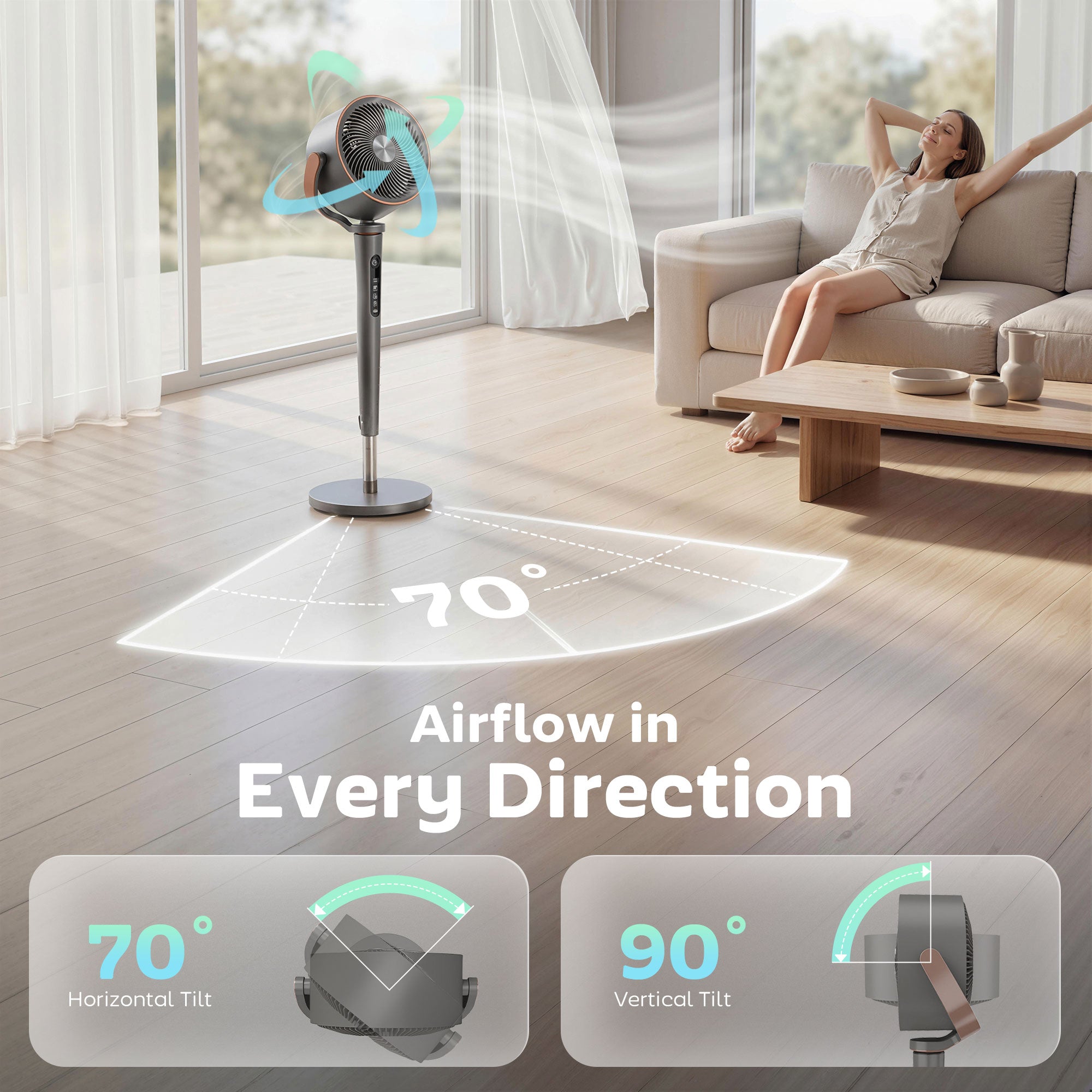 20dB Silent Standing Fan, Oscillating Fan with 12 Speeds, LED Light, WiFi & Remote Control, 12H Timer-Home Furnishings > Appliances > Fans > Stand Fans-DECOROLALA