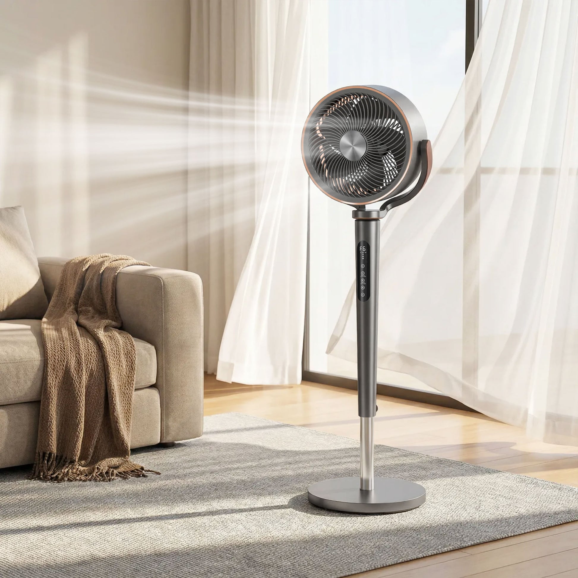 20dB Silent Standing Fan, Oscillating Fan with 12 Speeds, LED Light, WiFi & Remote Control, 12H Timer-Home Furnishings > Appliances > Fans > Stand Fans-DECOROLALA